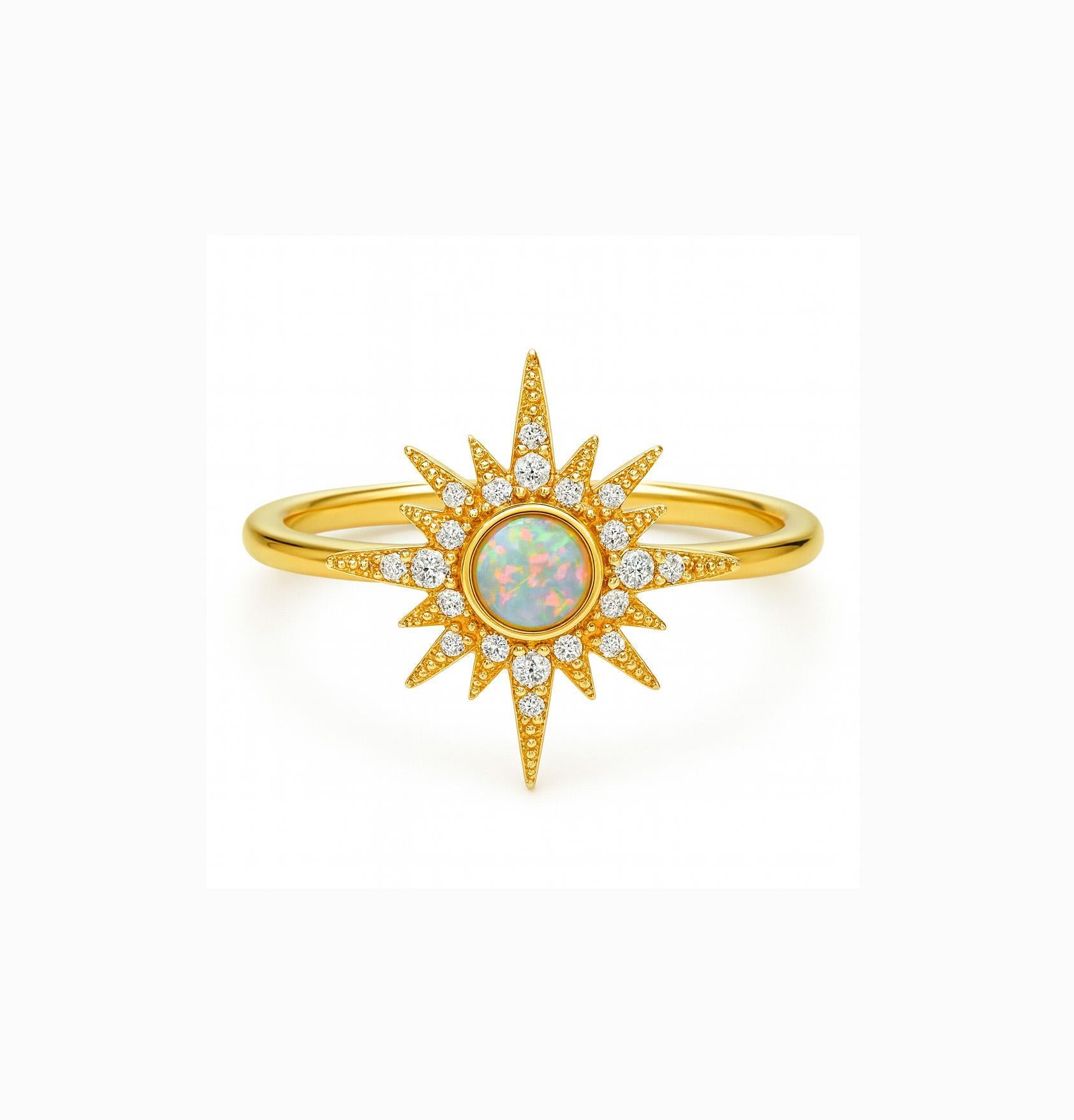 En vente :  Bague en or 14k avec cabochon d'opale. Bague en opale en forme d'étoile 2
