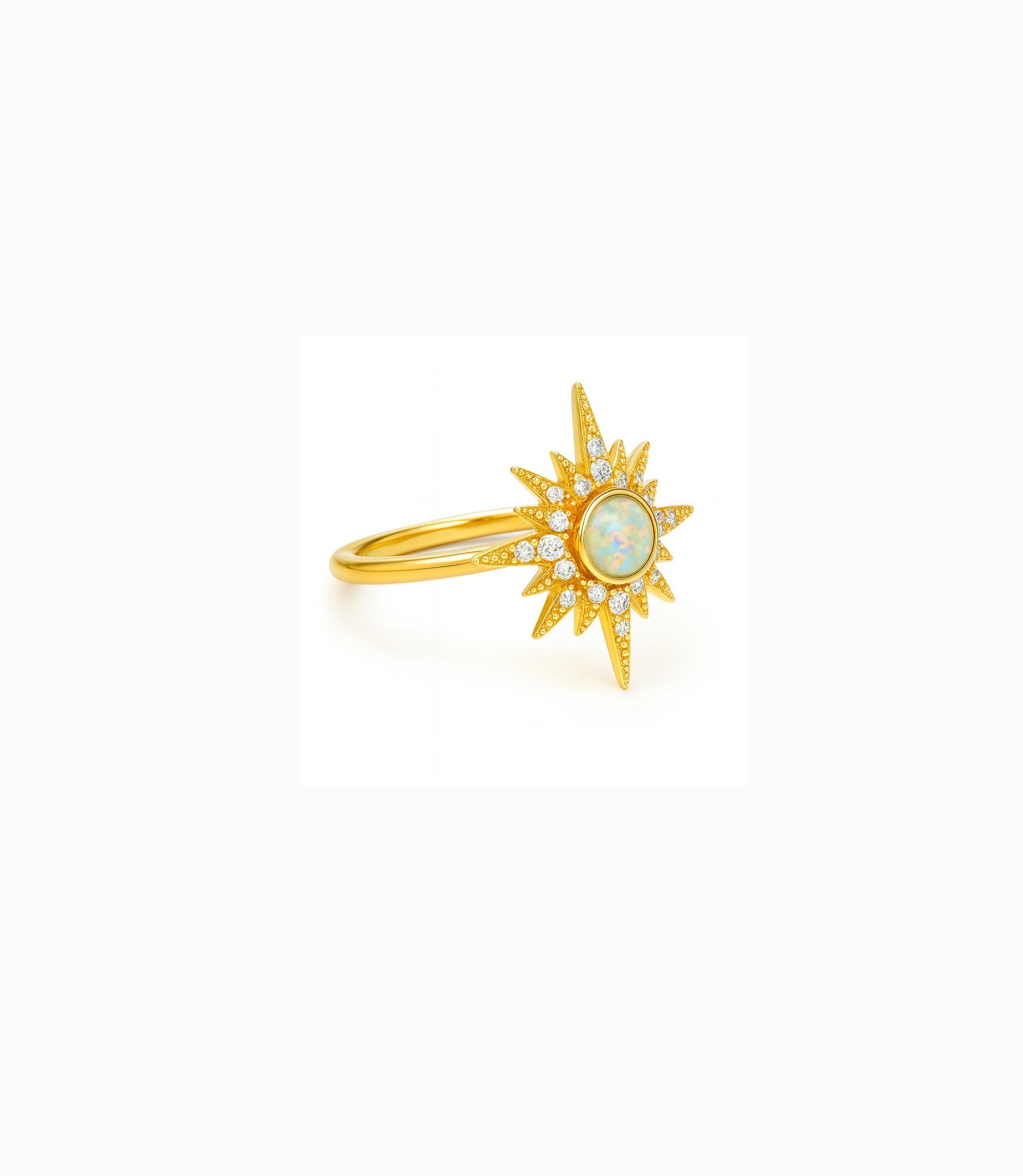En vente :  Bague en or 14k avec cabochon d'opale. Bague en opale en forme d'étoile 3