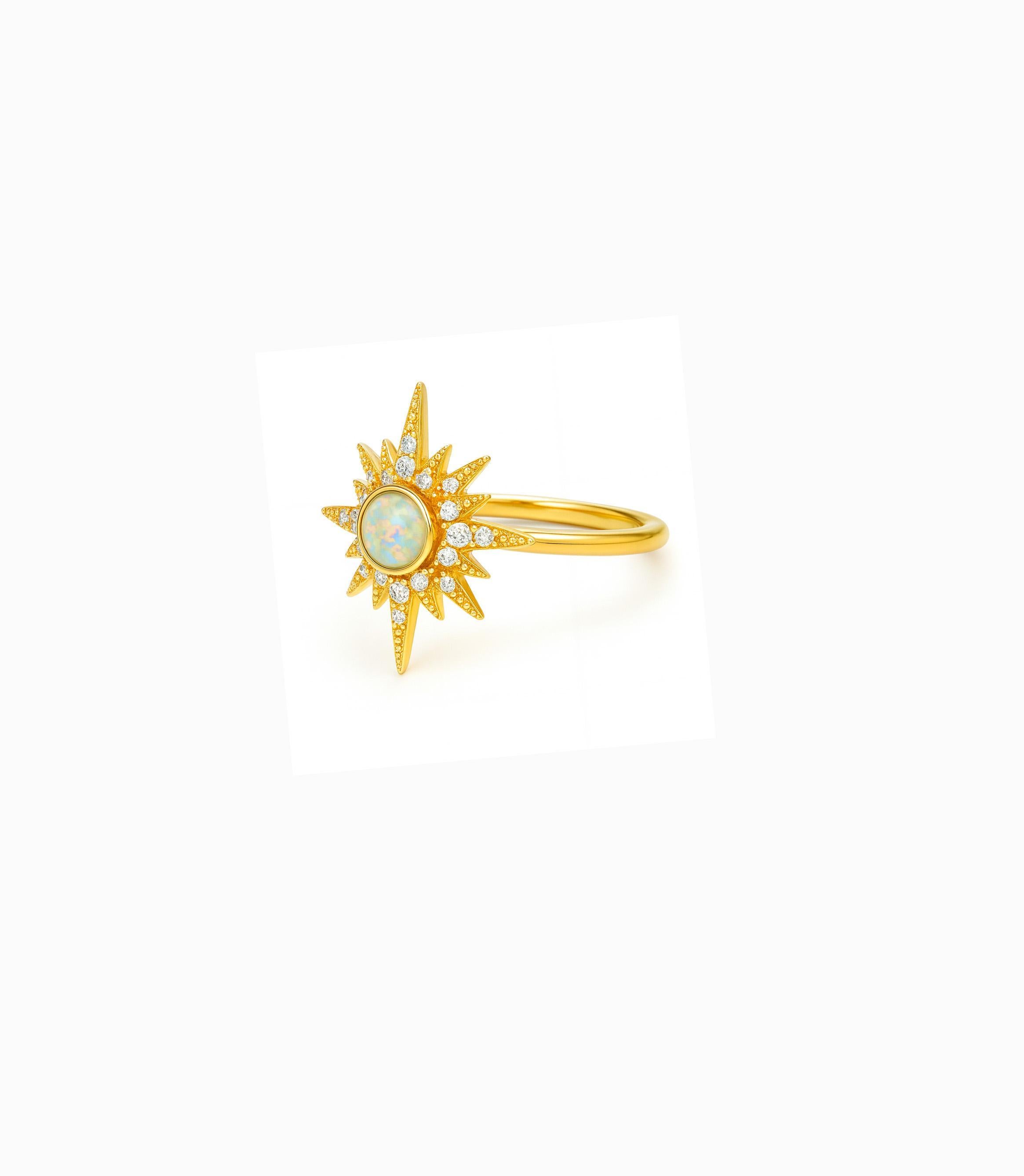 En vente :  Bague en or 14k avec cabochon d'opale. Bague en opale en forme d'étoile 4