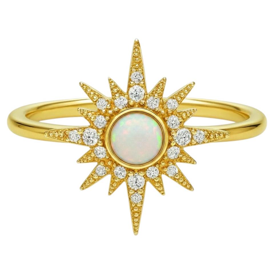 14k gold ring with opal cabochon. Starburst Opal Ring