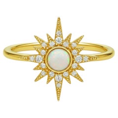 Bague en or 14k avec cabochon d'opale. Bague en opale en forme d'étoile