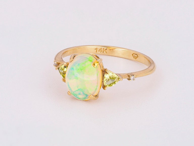 For Sale:  14k Gold Ring with Opal, Diamonds and Peridots 3