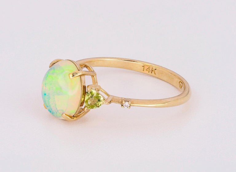 For Sale:  14k Gold Ring with Opal, Diamonds and Peridots 4