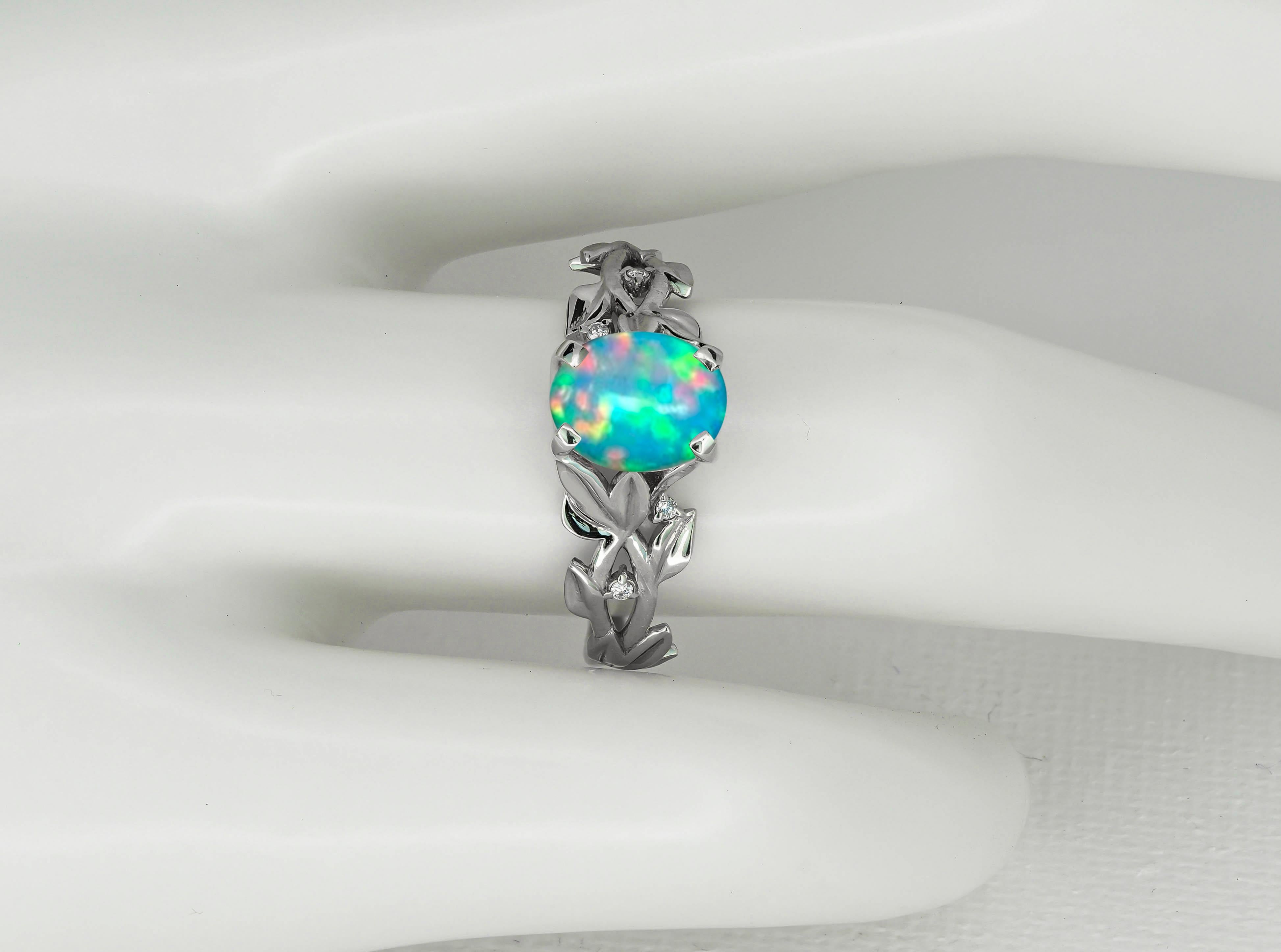 Cabochon 14k gold ring with Opal.  For Sale