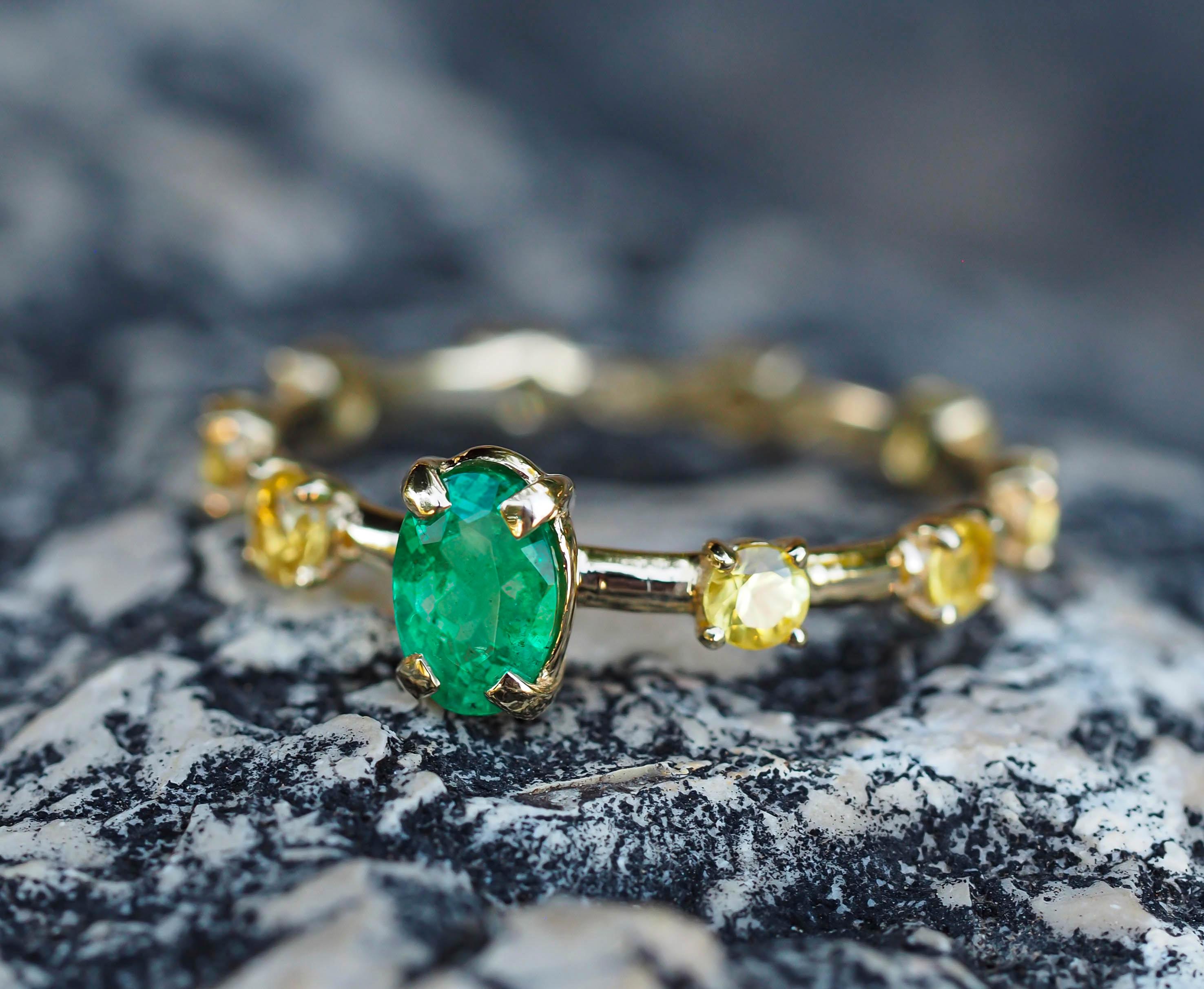 For Sale:  14k Gold Ring with Oval Emerald and Sapphires, Eternity Ring 10