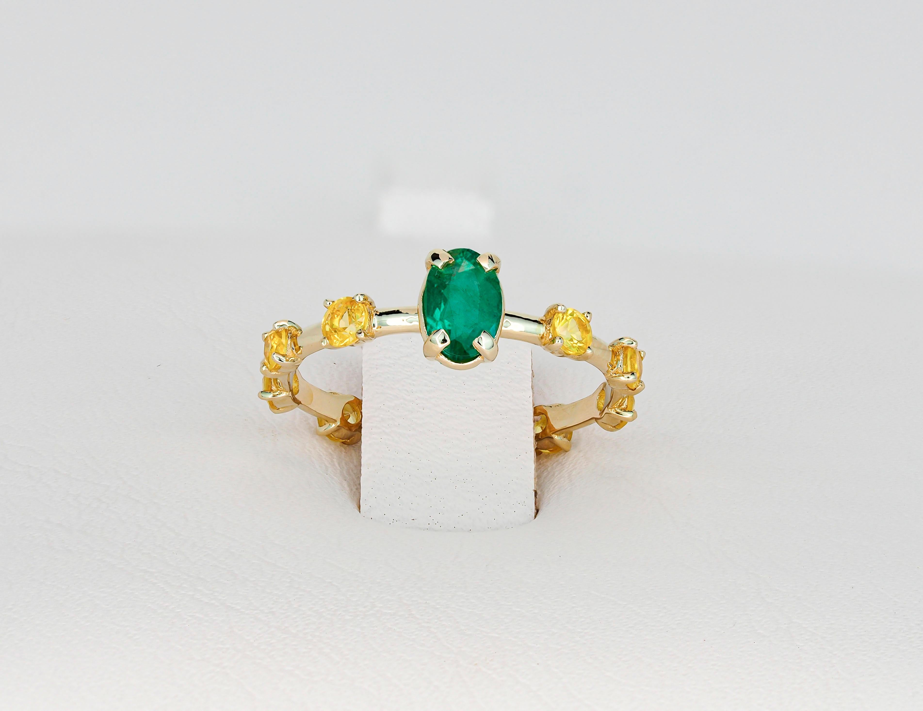 For Sale:  14k Gold Ring with Oval Emerald and Sapphires, Eternity Ring 4