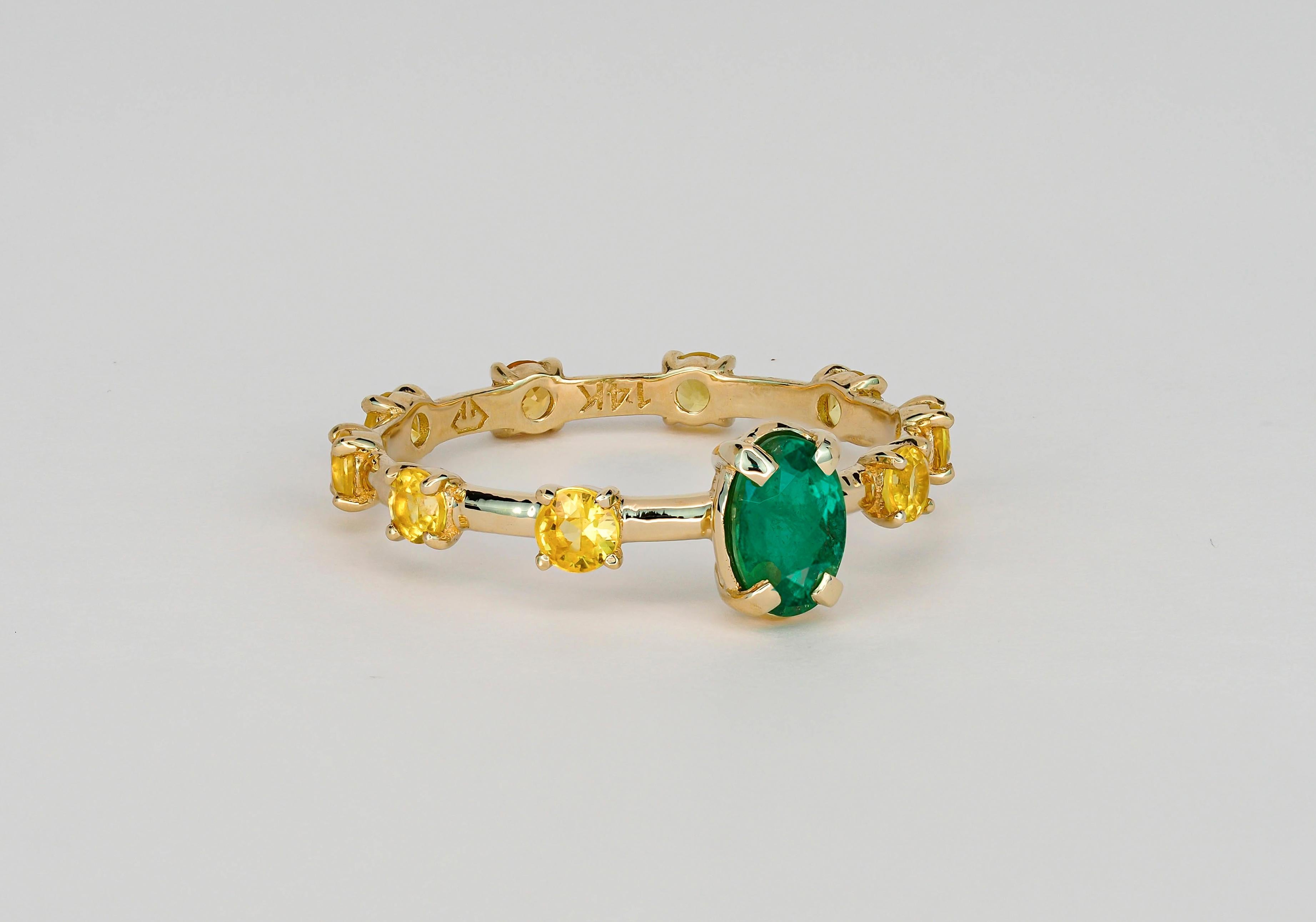 For Sale:  14k Gold Ring with Oval Emerald and Sapphires, Eternity Ring 5