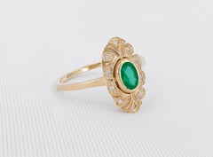 14k Gold Ring with Oval Emerald, Vintage Inspired Ring