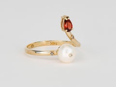14k Gold Ring with Pearl, Garnet and Diamonds