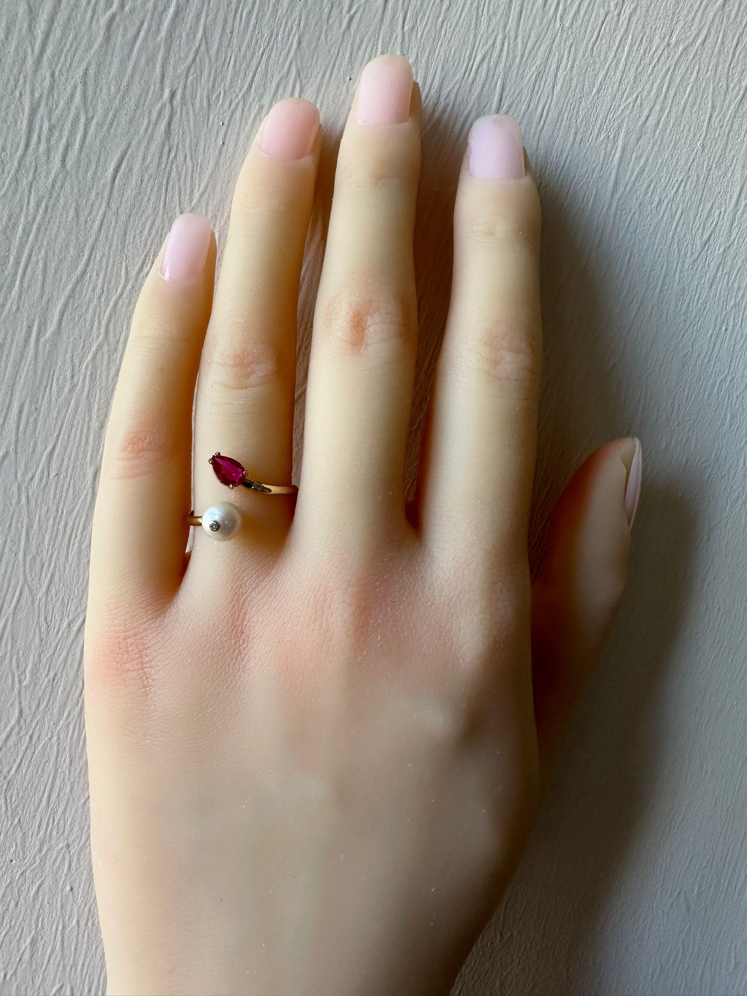 For Sale:  14k Gold Ring with Pearl, Ruby and Diamonds 5