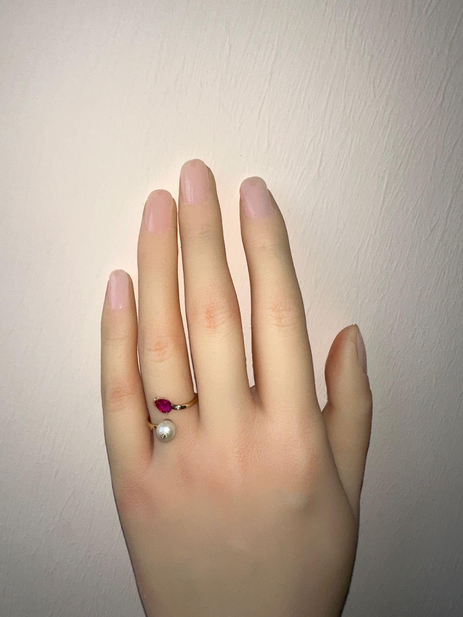 For Sale:  14k Gold Ring with Pearl, Ruby and Diamonds 6