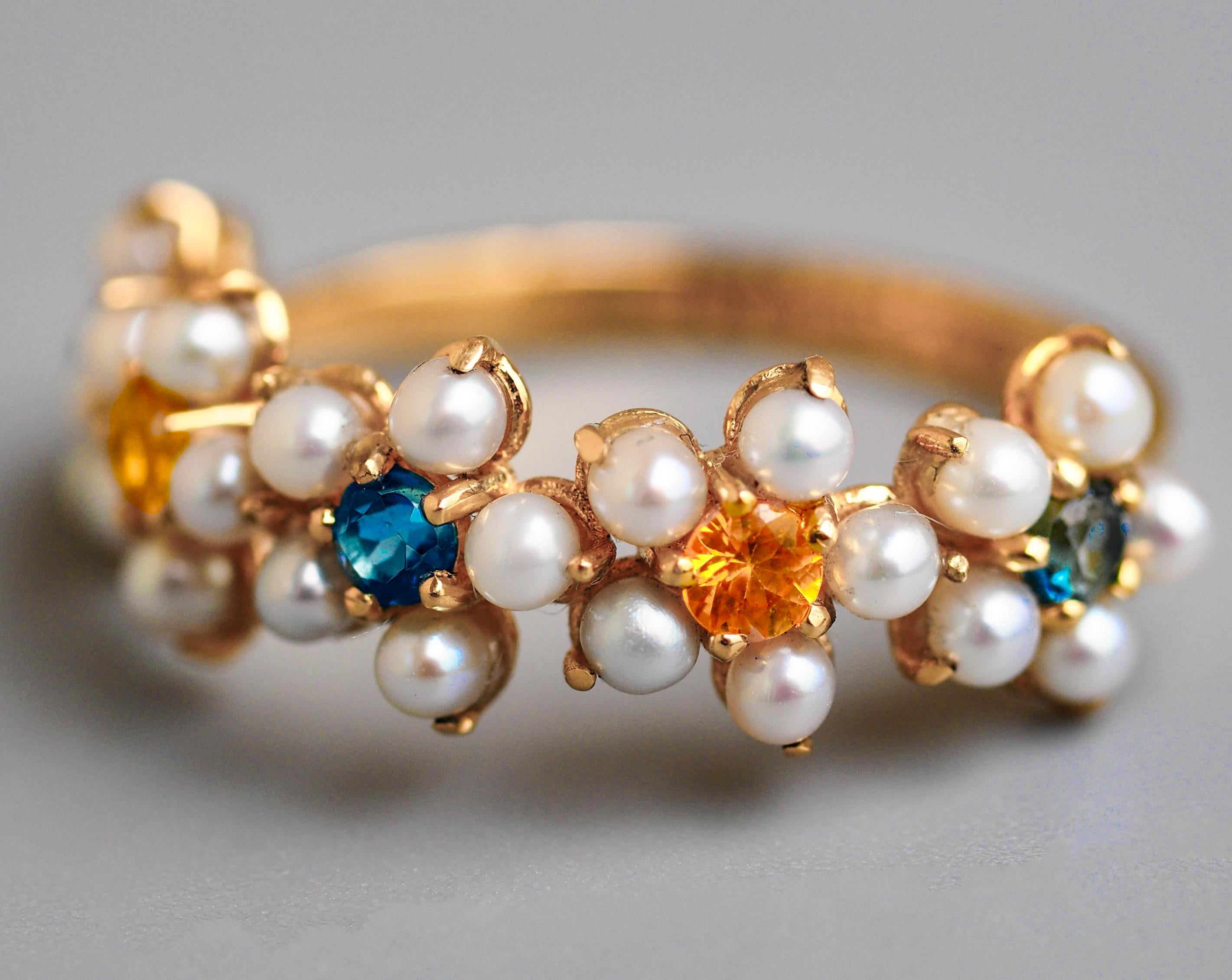 For Sale:  14k Gold Ring with Pearls and Sapphires 13