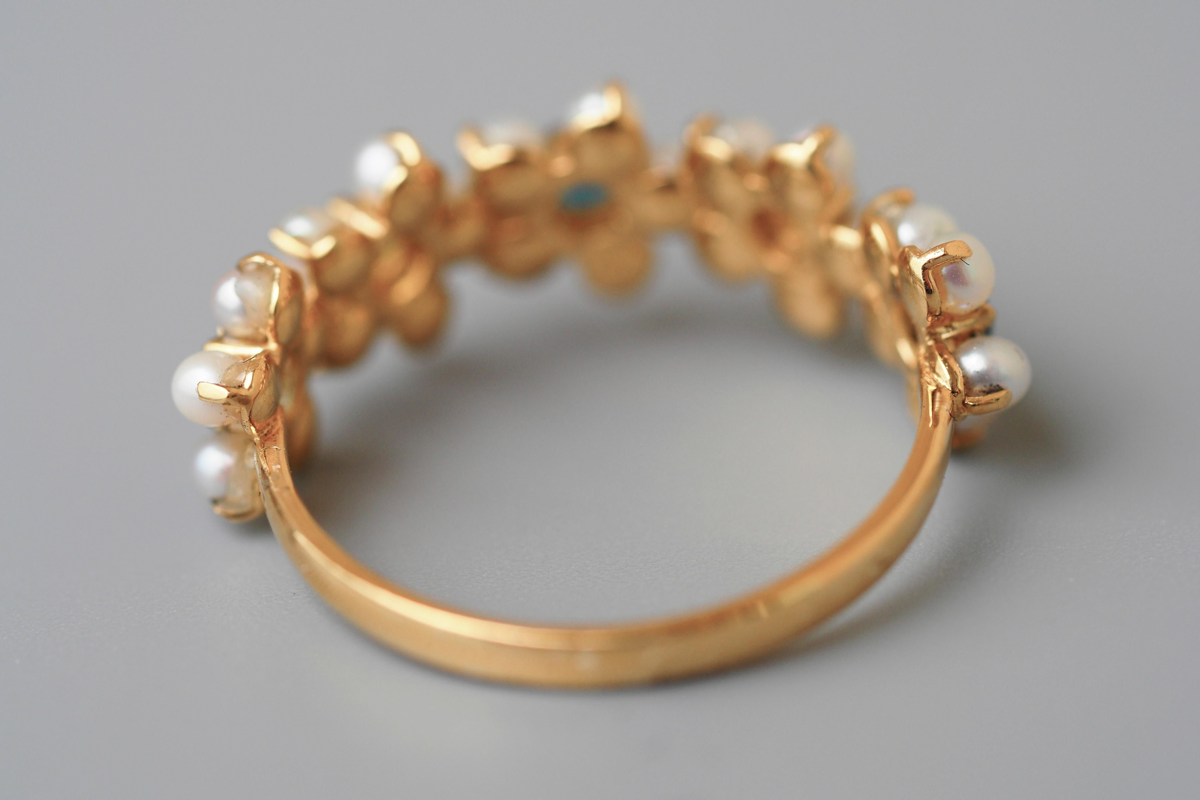 For Sale:  14k Gold Ring with Pearls and Sapphires 15