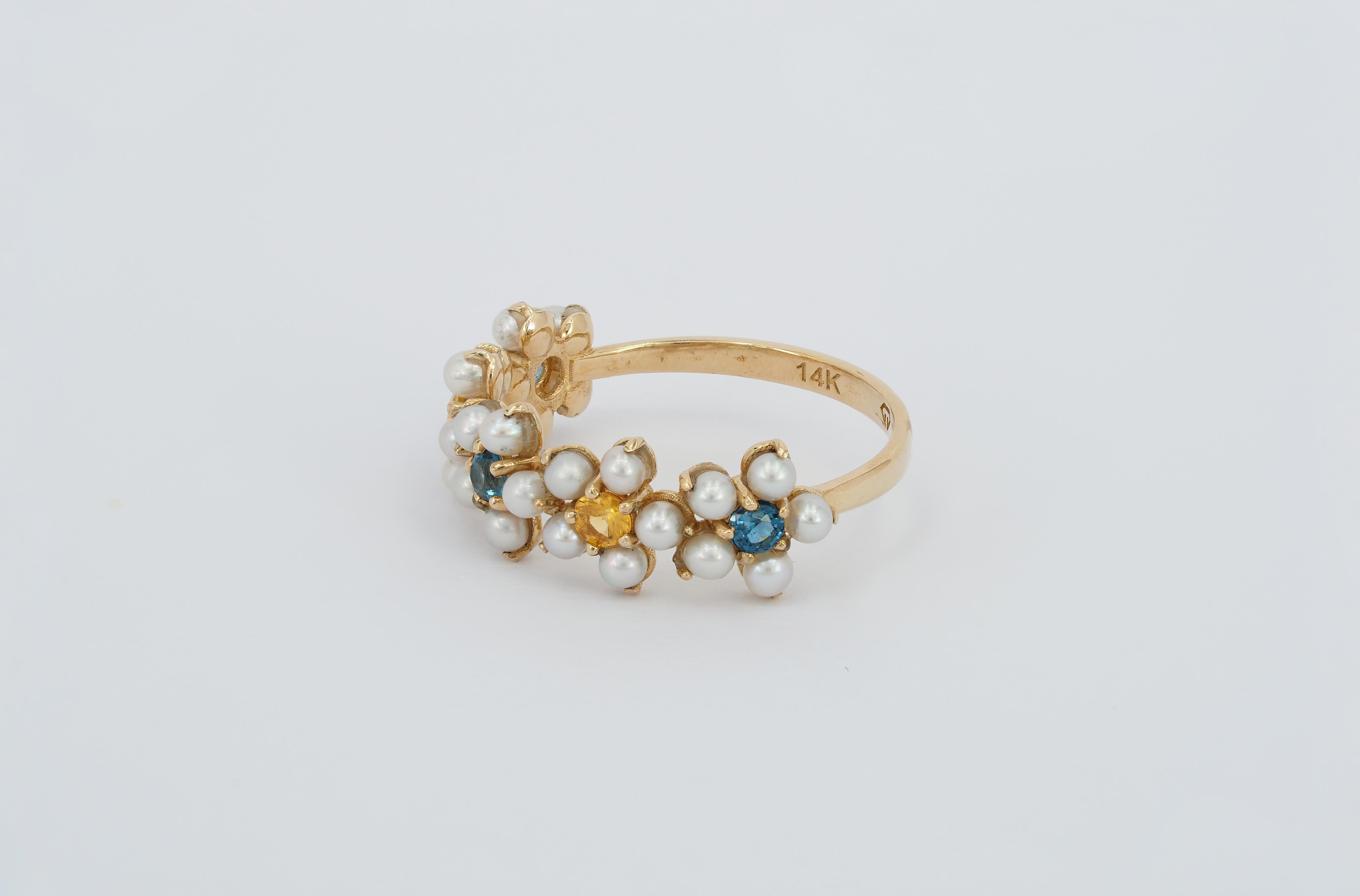 For Sale:  14k Gold Ring with Pearls and Sapphires 4
