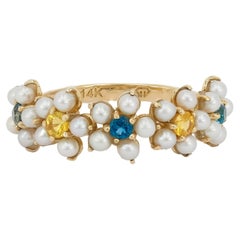 Blumenring mit mehrfarbigen Edelsteinen aus 14k massivem Gold