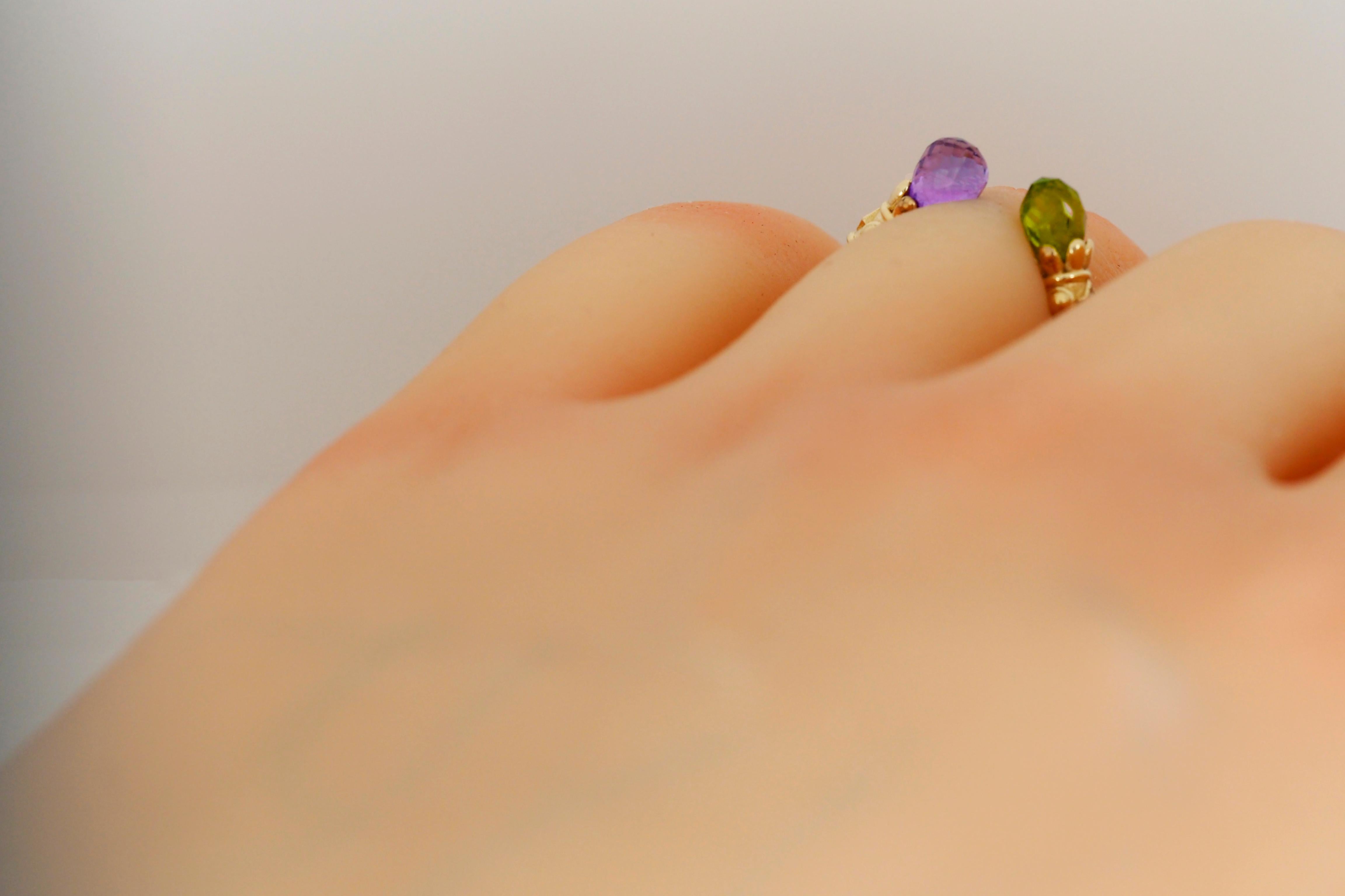 For Sale:  14k Gold Ring with Peridot, Amethyst and Diamonds 13