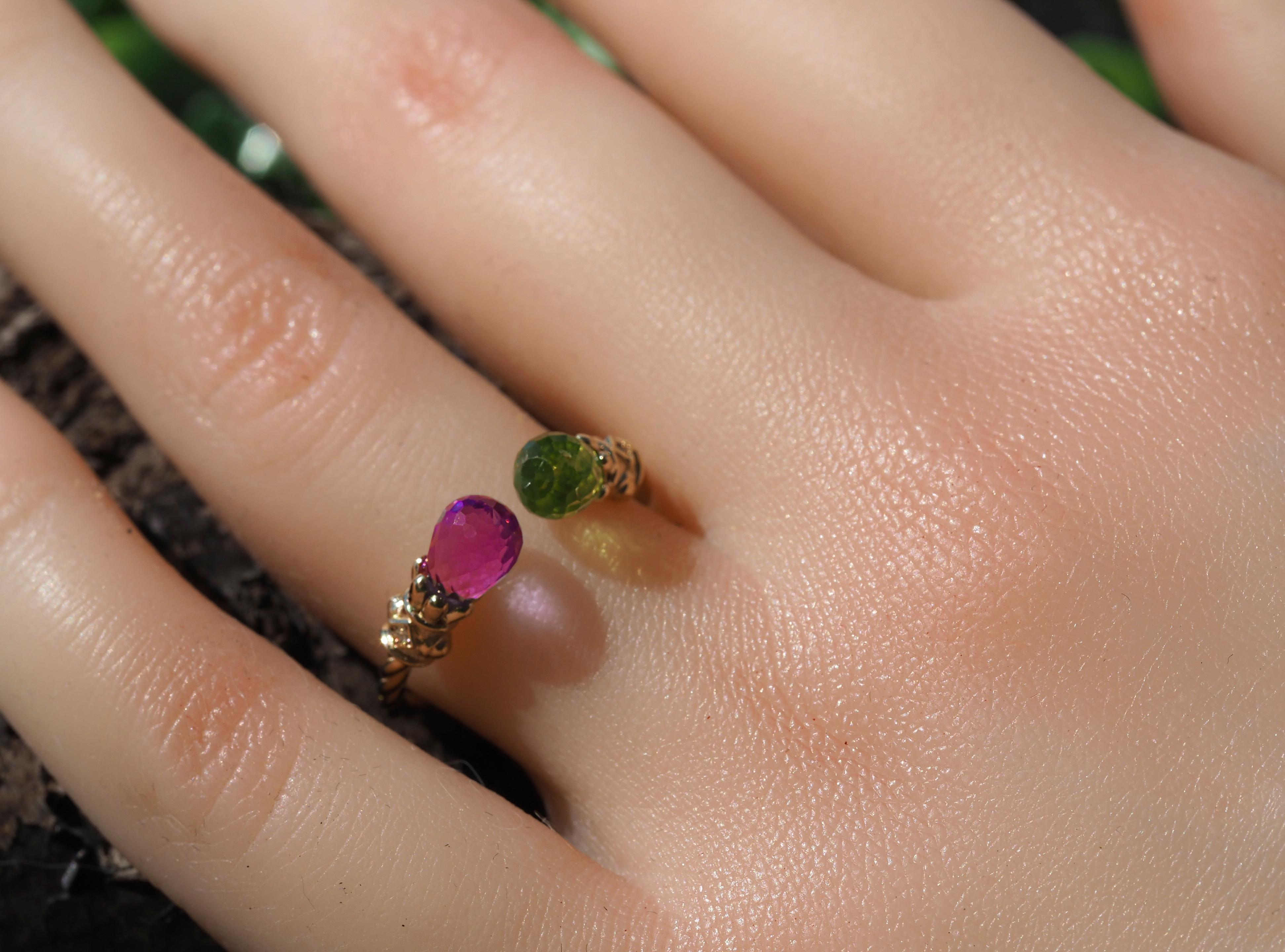 Im Angebot: 14 Karat Gold Ring mit Peridot, Amethyst und Diamanten () 10