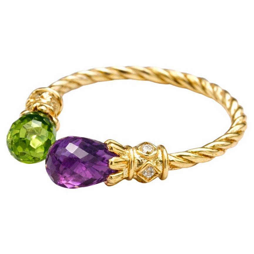 14k Gold Ring with Peridot, Amethyst and Diamonds