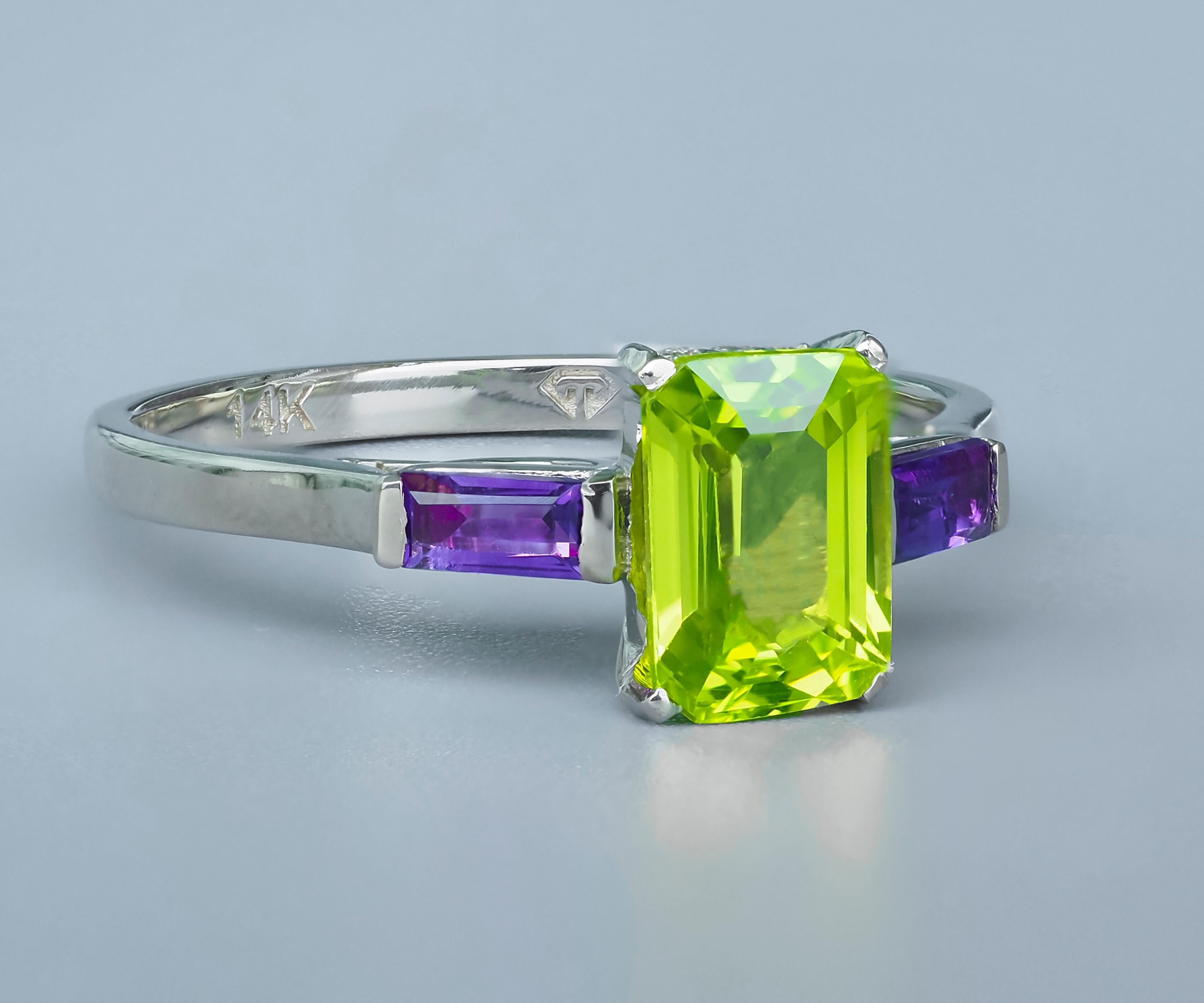 For Sale:  14k Gold Ring with Peridot and Amethyst 3