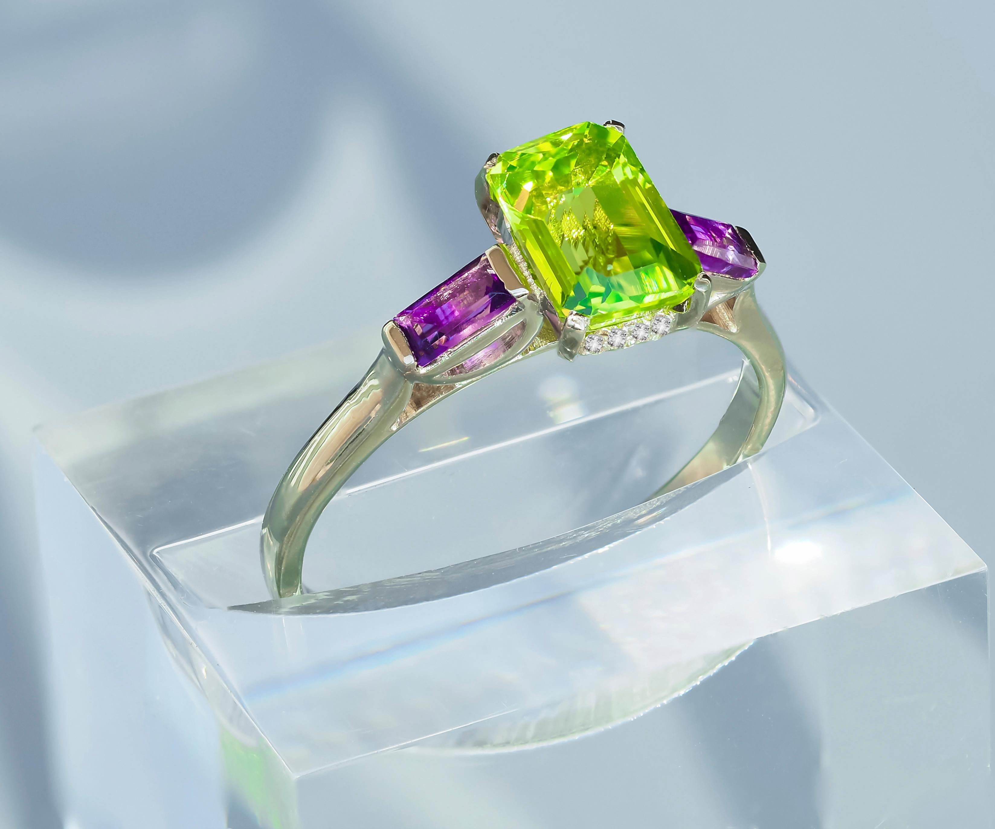 For Sale:  14k Gold Ring with Peridot and Amethyst 6