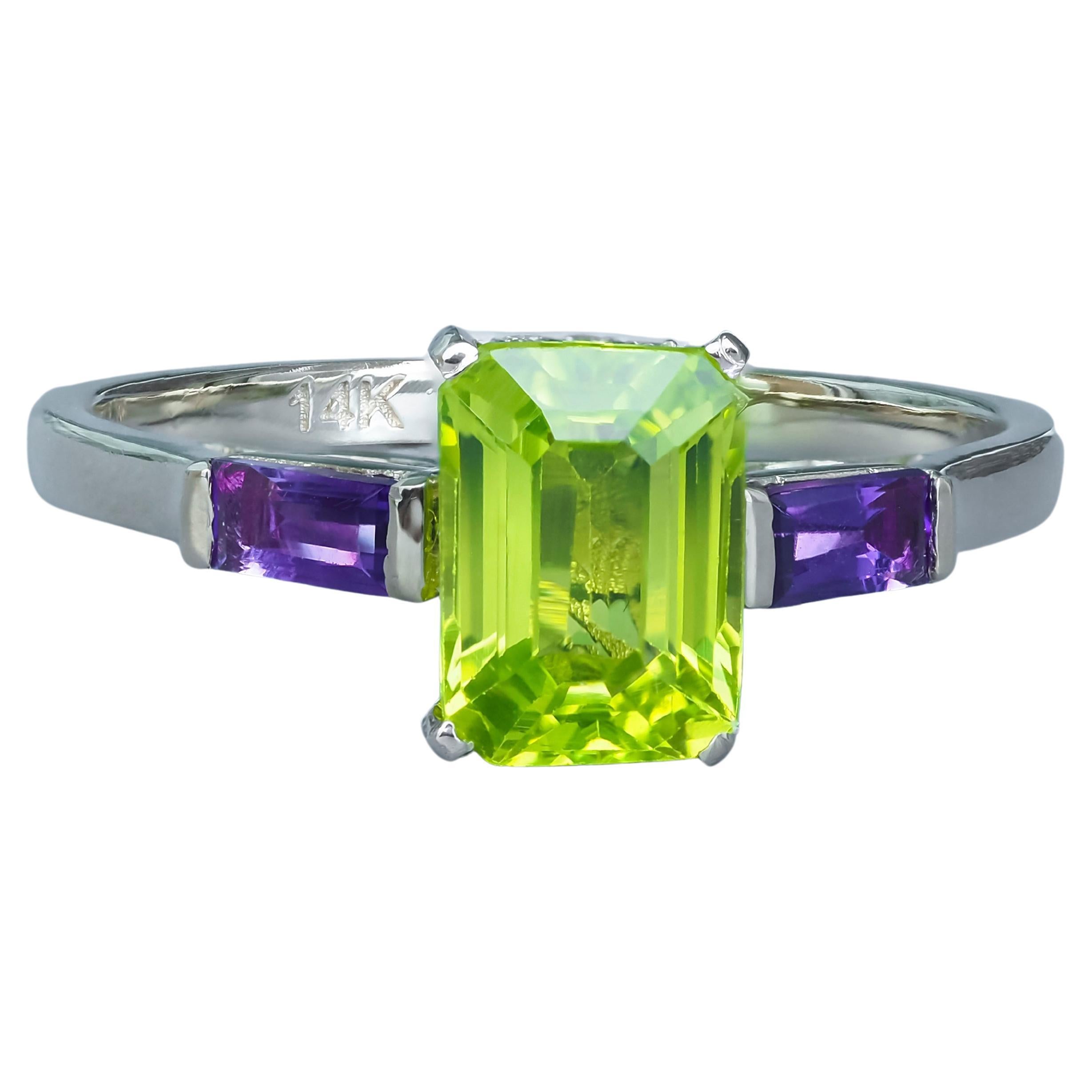 5.3 Carat Natural Green Amethyst and Peridot 14 Karat Yellow Gold Ring