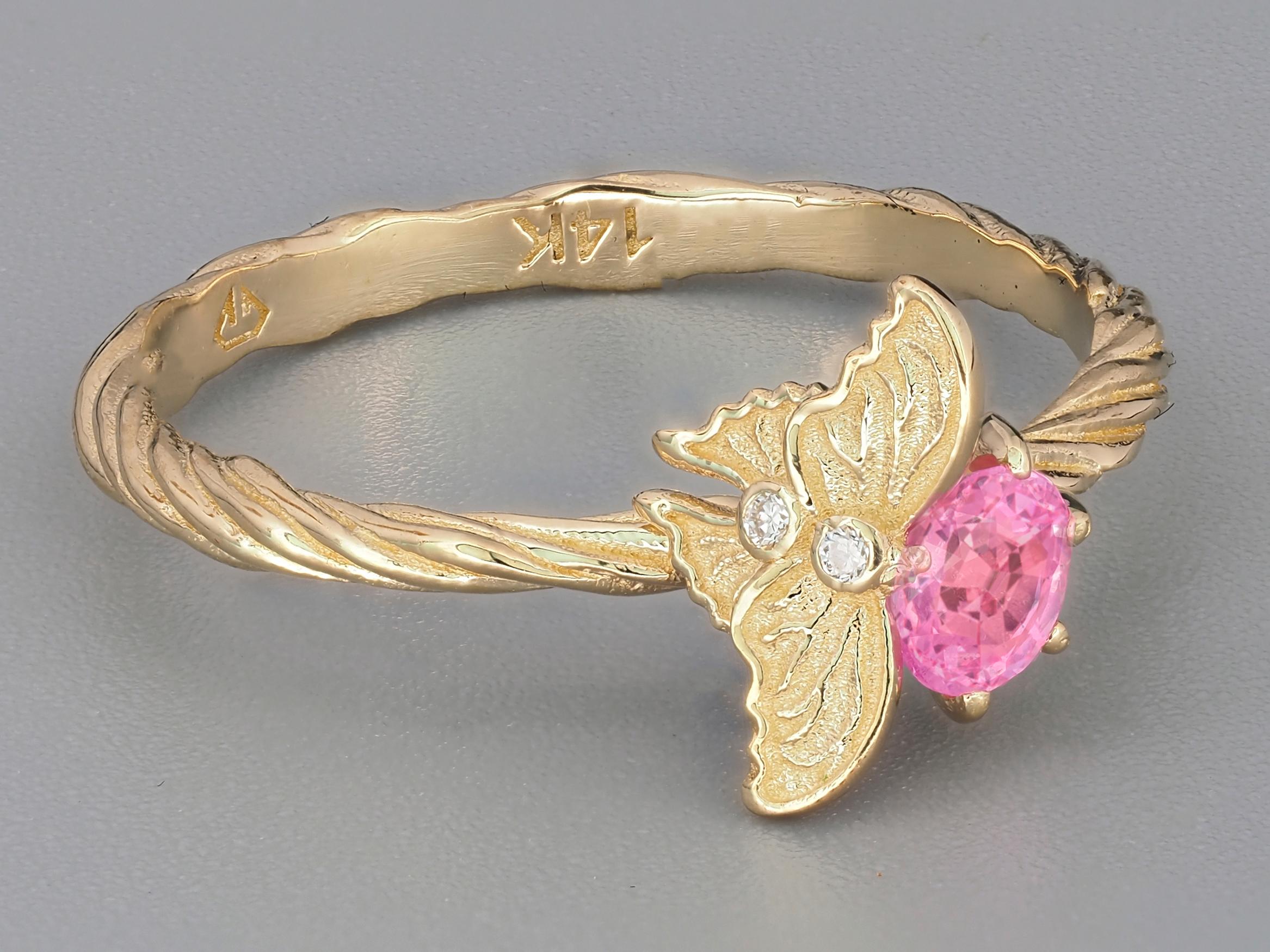 For Sale:  14k Gold Ring with Pink Sapphire and Diamonds 2