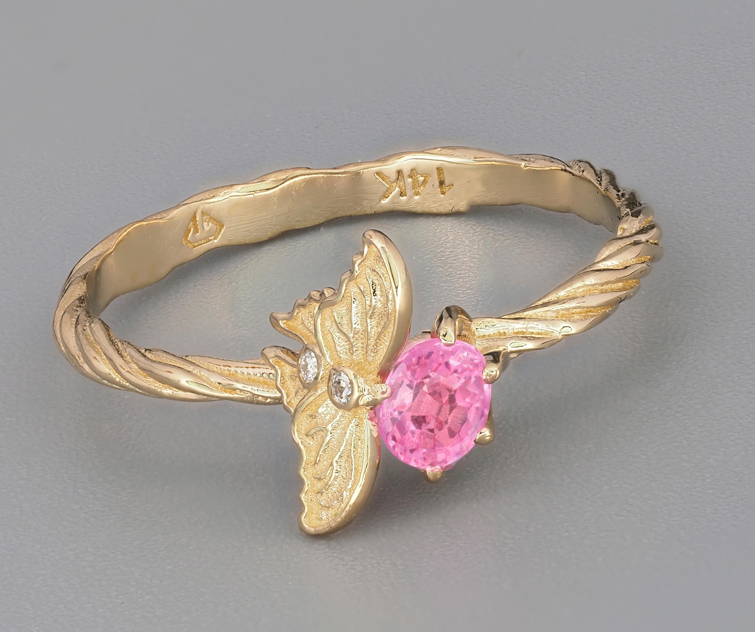 For Sale:  14k Gold Ring with Pink Sapphire and Diamonds 3