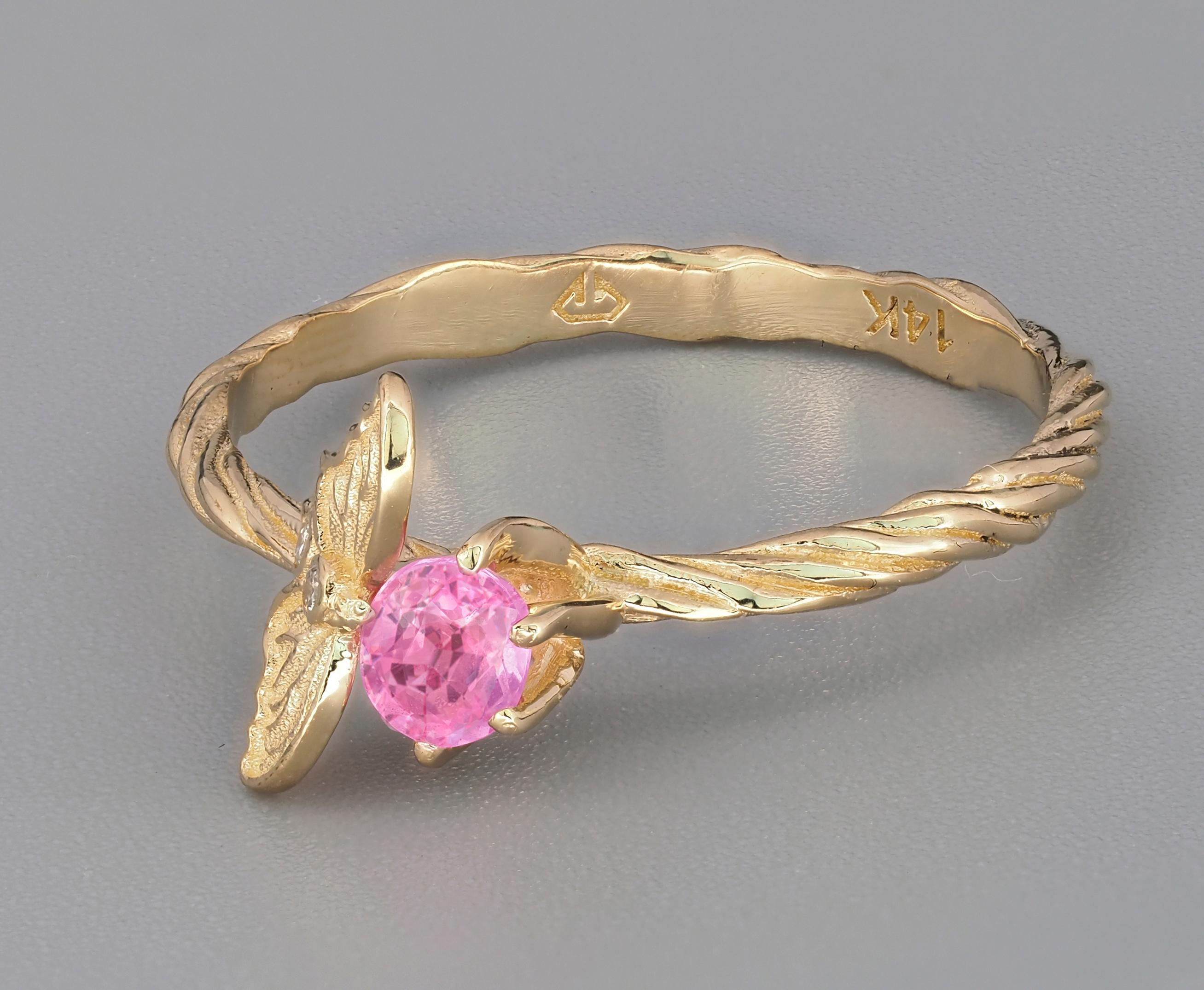 For Sale:  14k Gold Ring with Pink Sapphire and Diamonds 4
