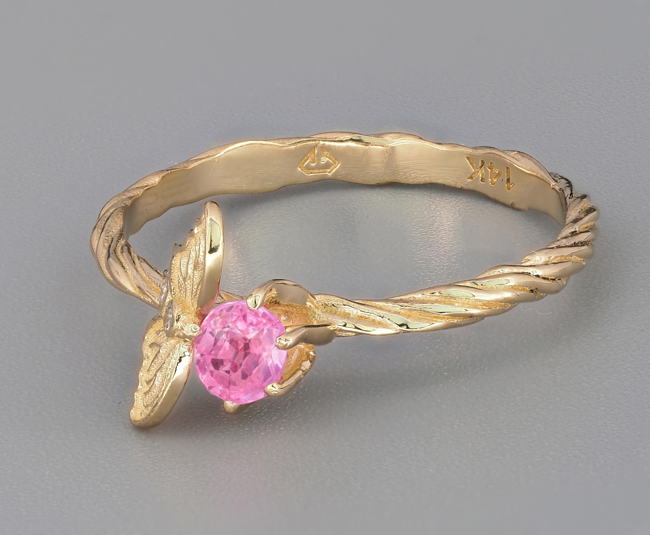 For Sale:  Pink sapphire 14k gold ring. 4