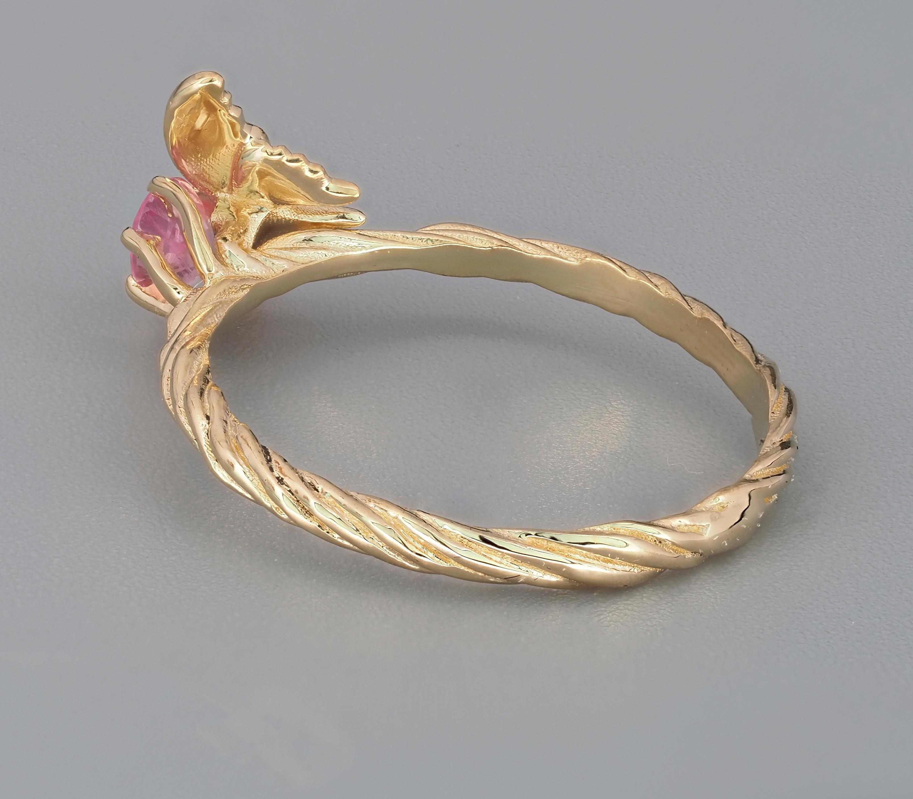 For Sale:  14k Gold Ring with Pink Sapphire and Diamonds 5