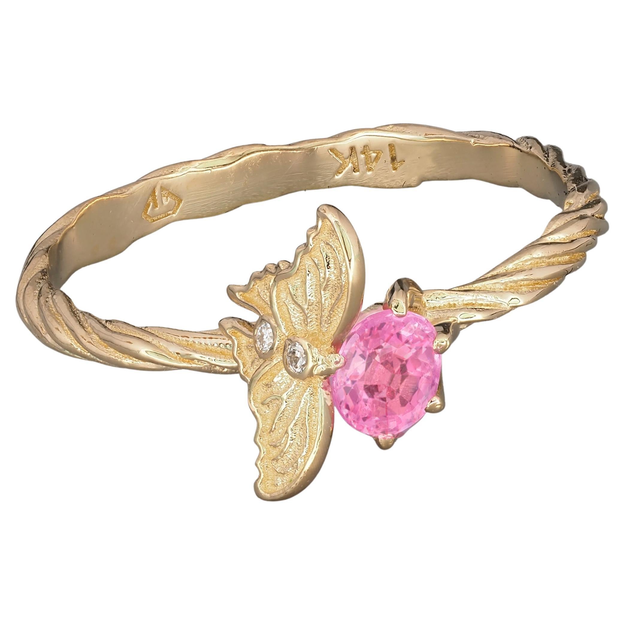 14 Karat Gold Ring mit rosa Saphiren und Diamanten