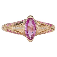 14k gold ring with pink sapphire. Marquise sapphire ring