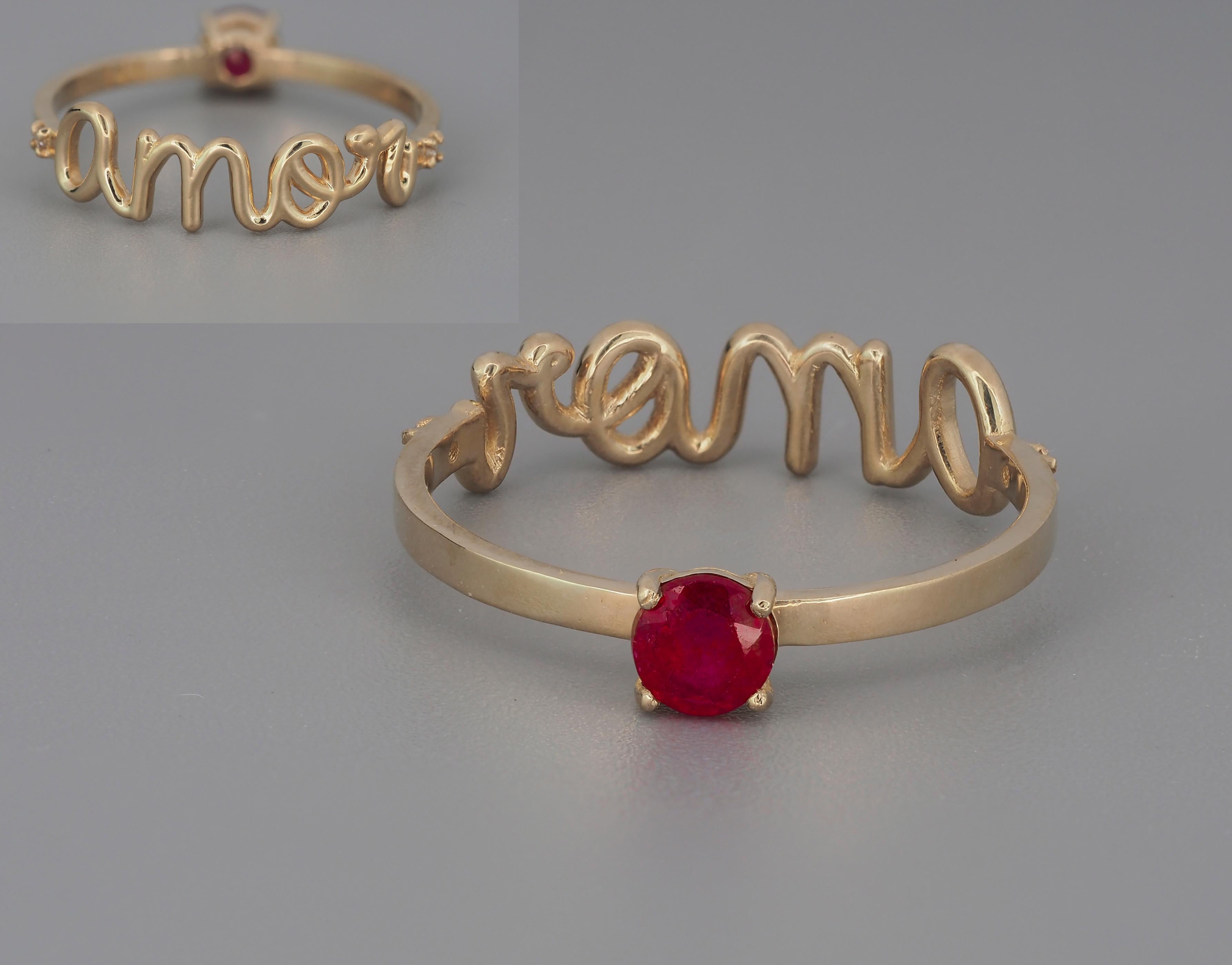 For Sale:  Round Ruby,  Diamonds Amore 14k gold ring 16