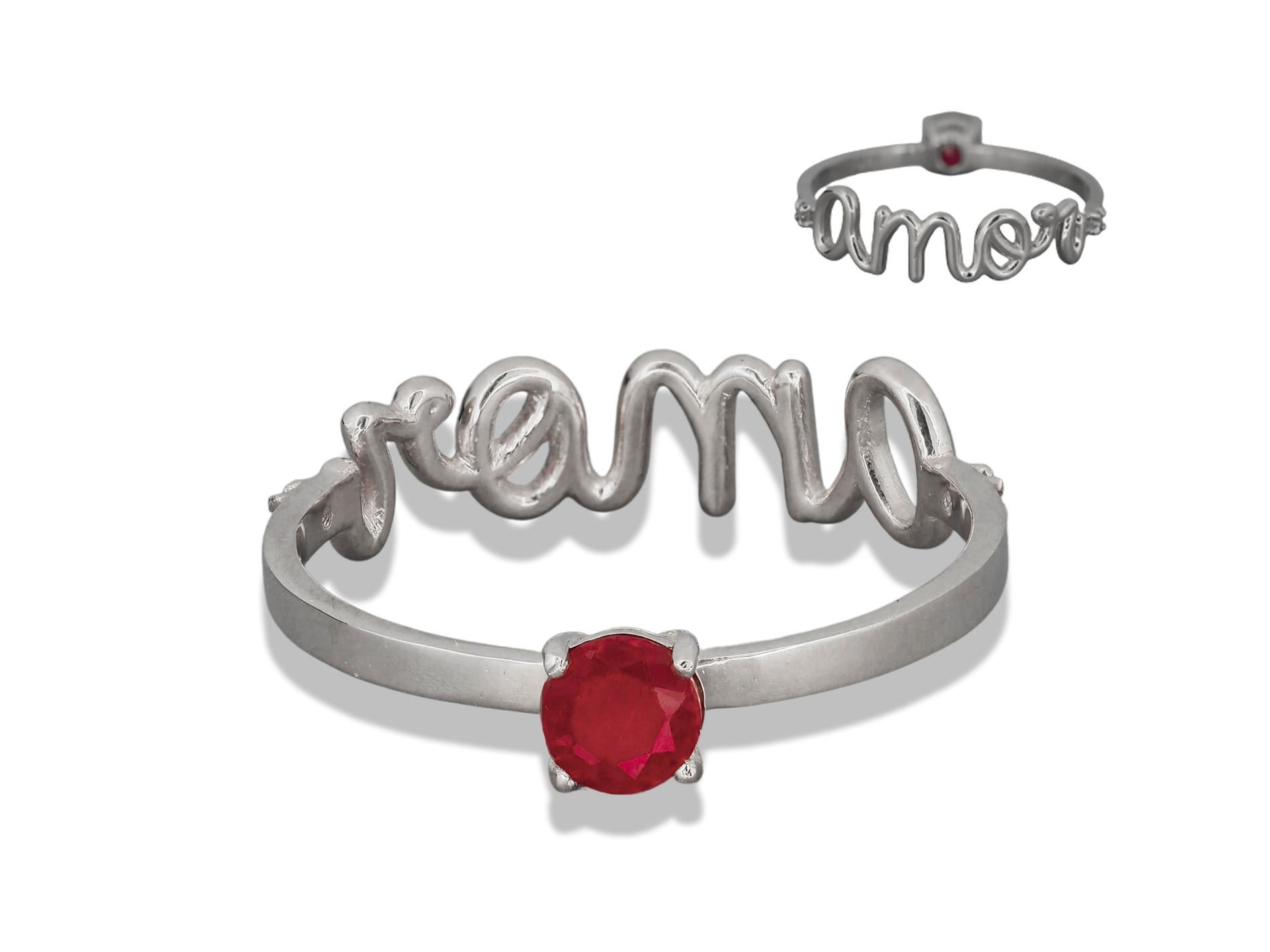 For Sale:  Round Ruby,  Diamonds Amore 14k gold ring 17