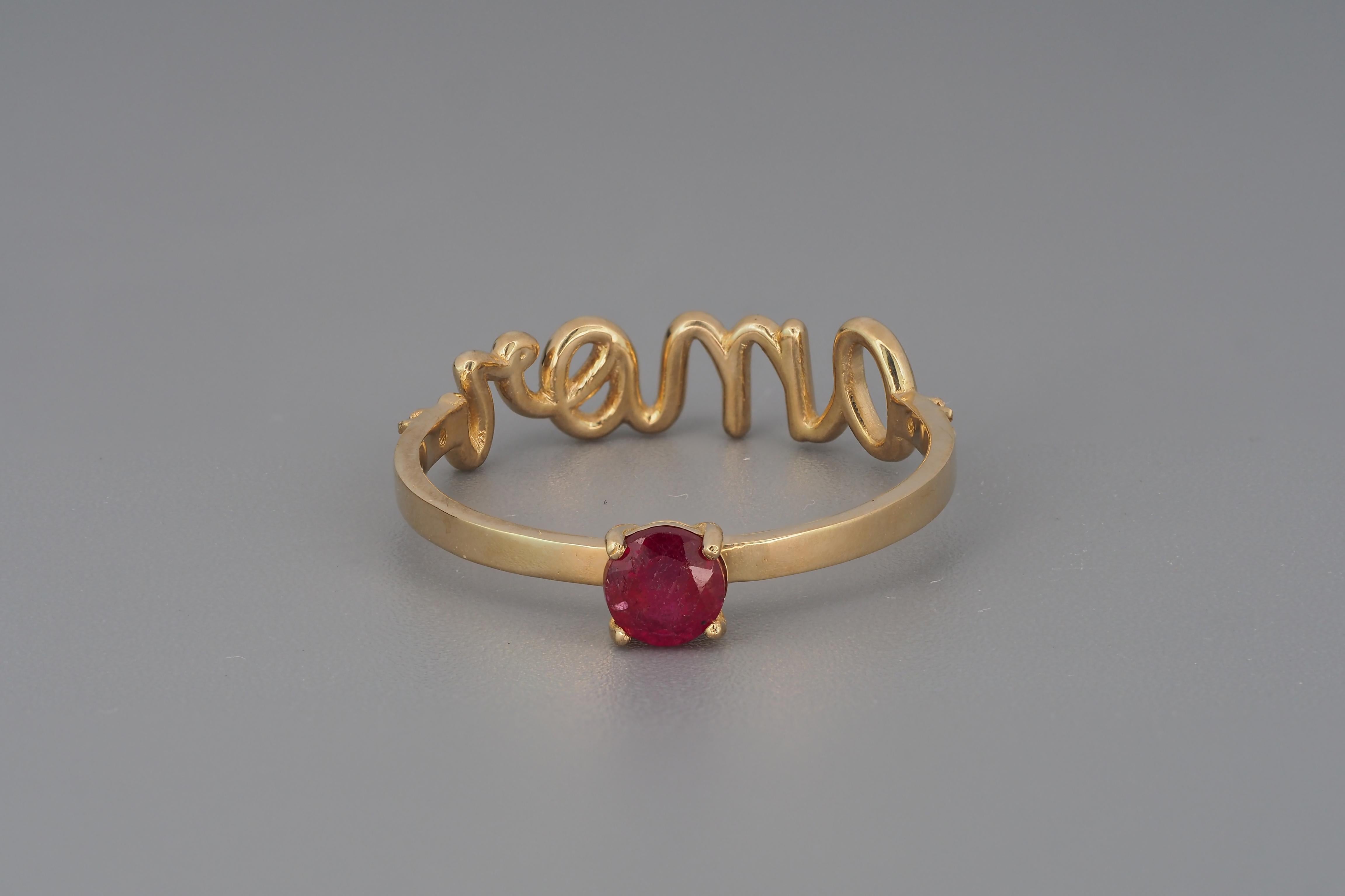For Sale:  Round Ruby,  Diamonds Amore 14k gold ring 2