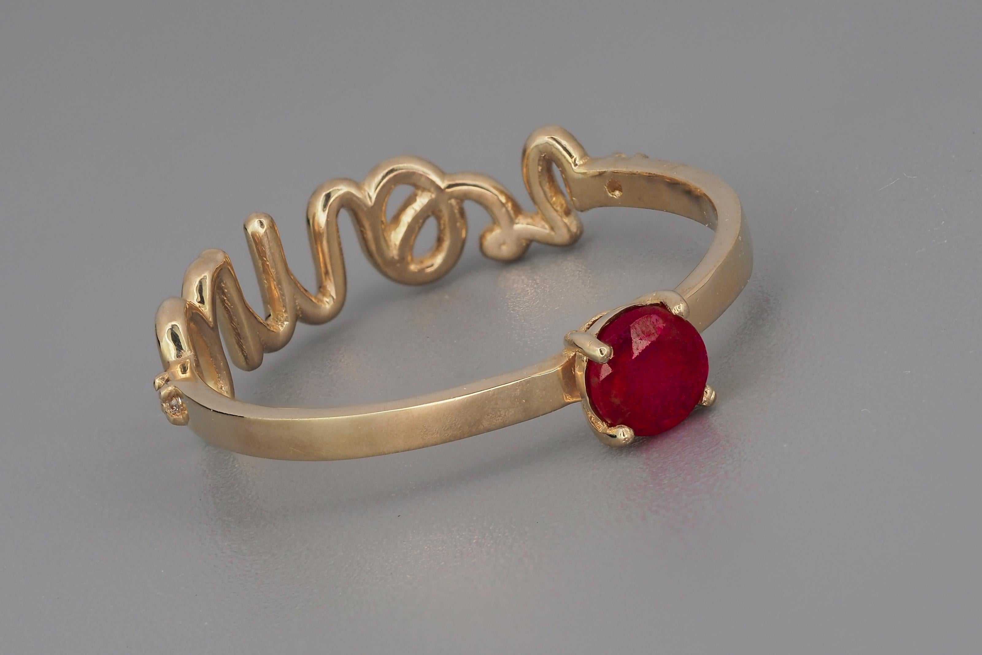 For Sale:  Round Ruby,  Diamonds Amore 14k gold ring 3