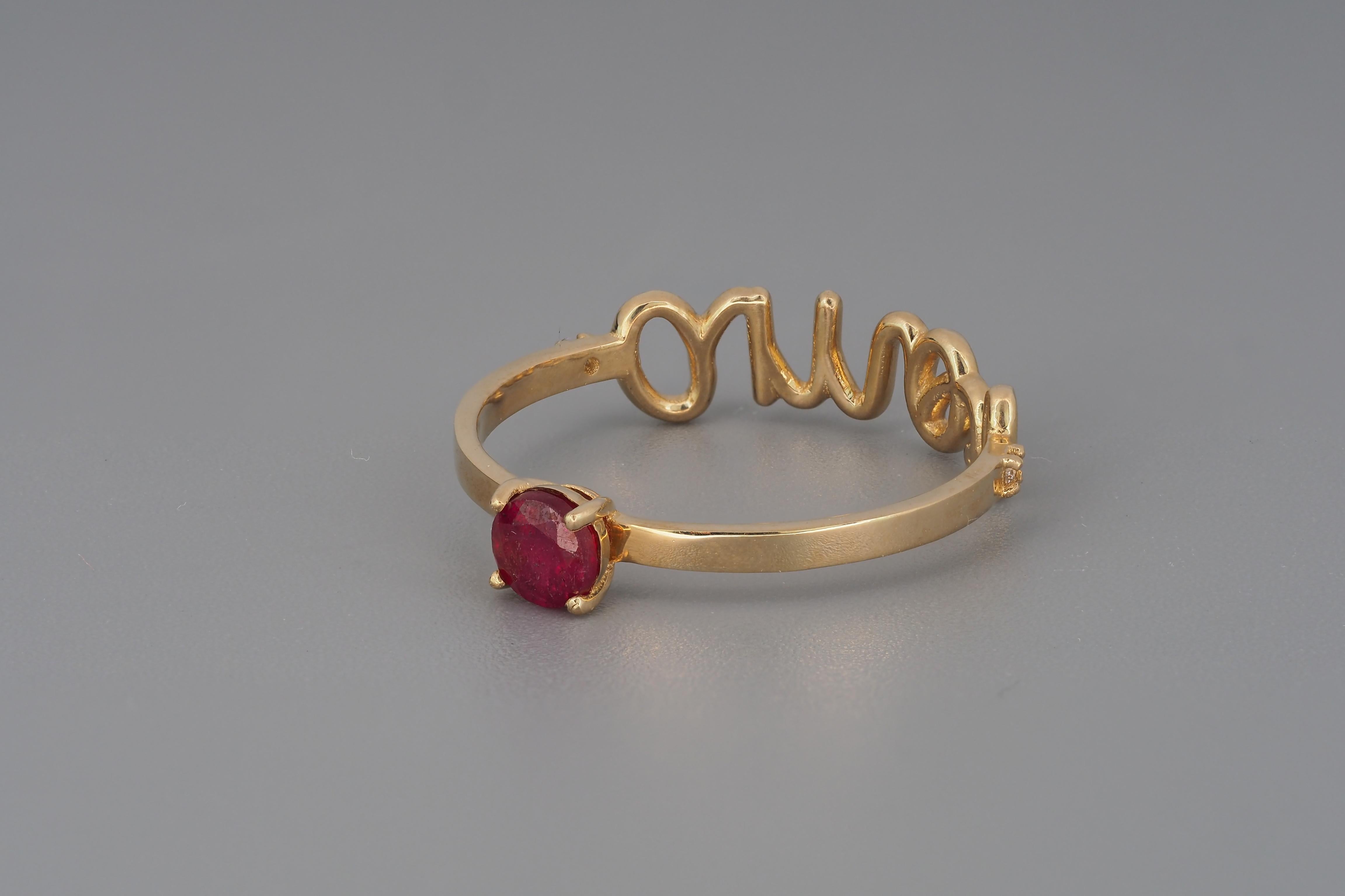 For Sale:  Round Ruby,  Diamonds Amore 14k gold ring 4