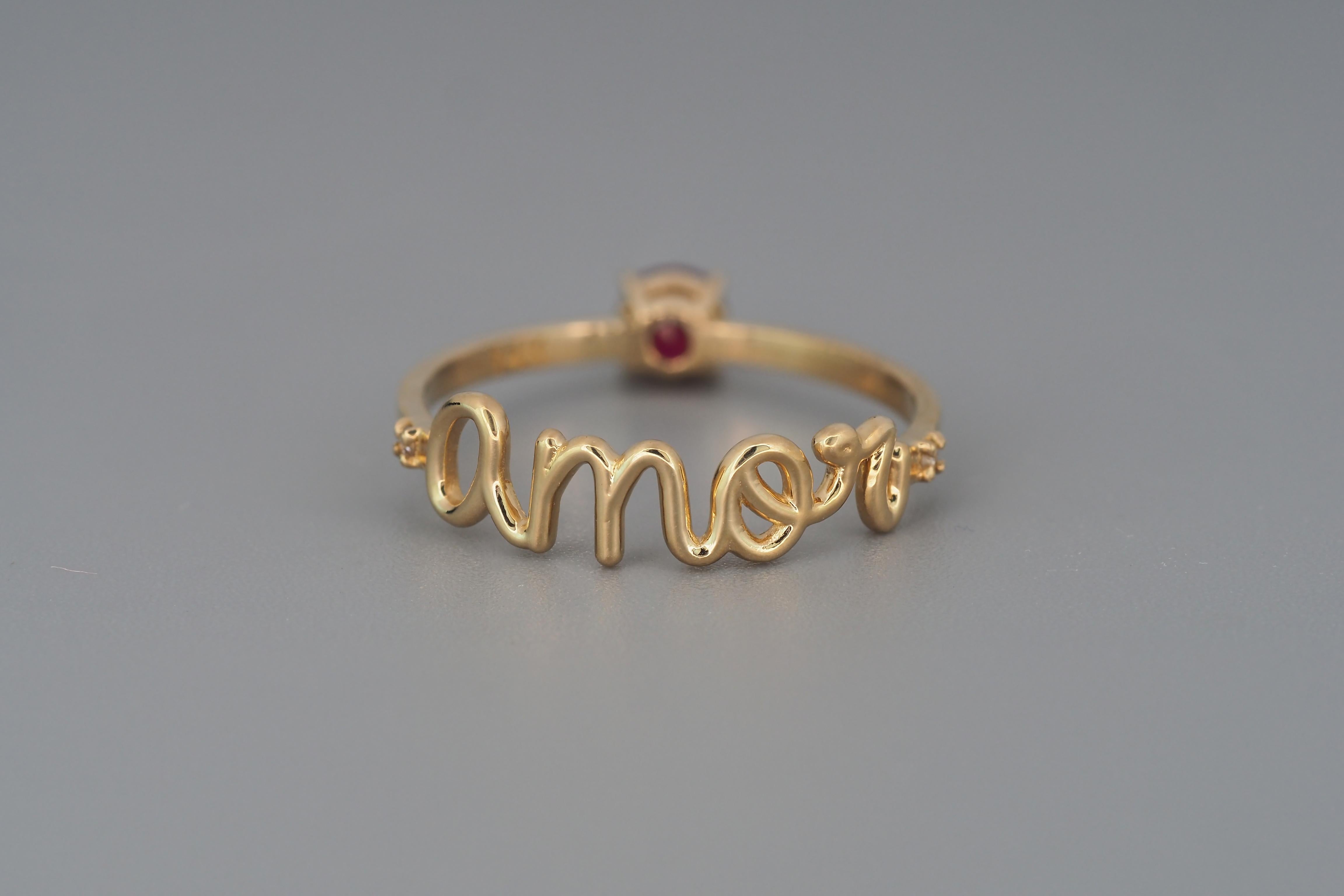 For Sale:  Round Ruby,  Diamonds Amore 14k gold ring 5