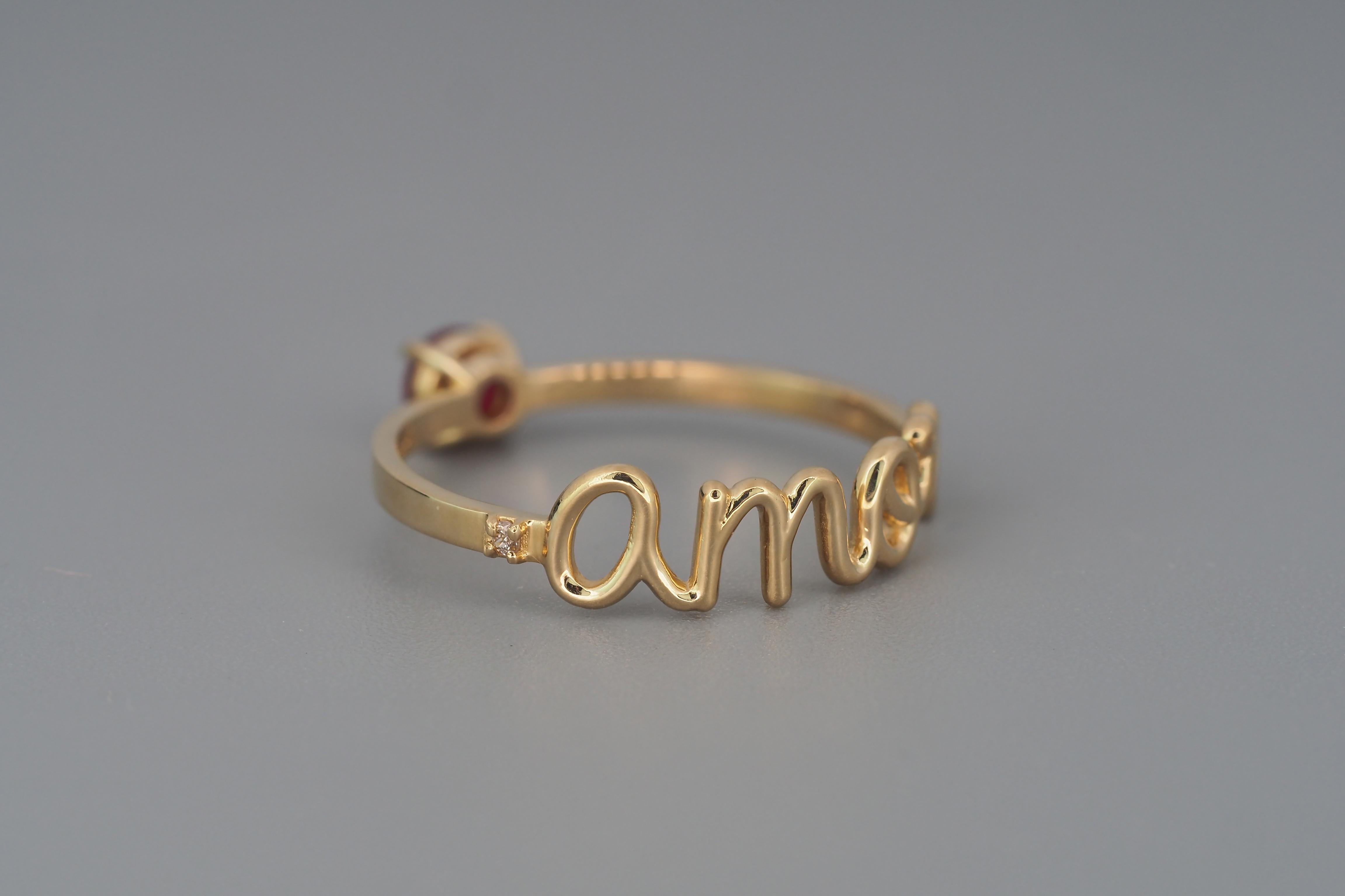 For Sale:  Round Ruby,  Diamonds Amore 14k gold ring 6