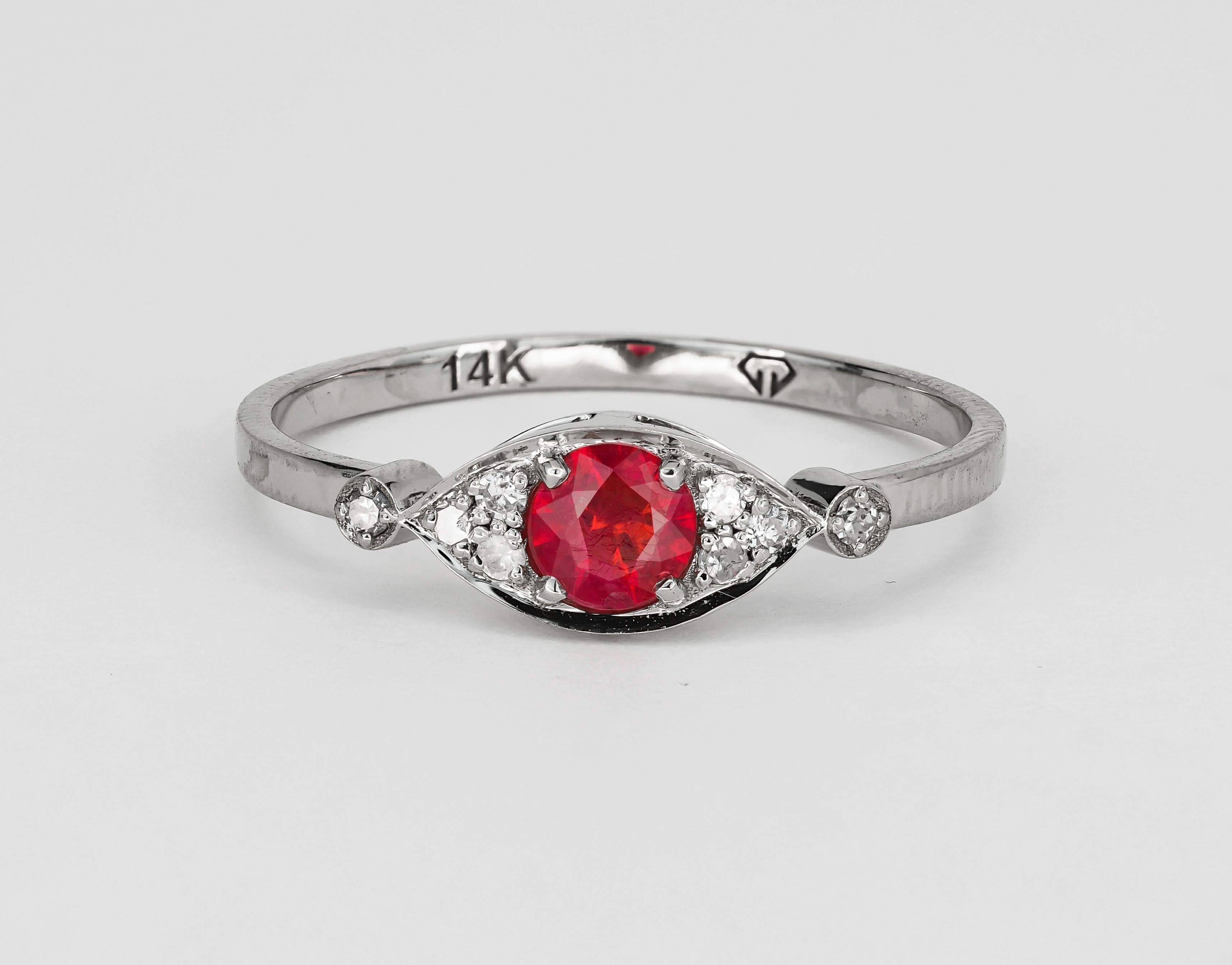 For Sale:  14 karat Gold Ring with Ruby and Diamonds.  
