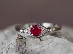 14k Gold Ring with Ruby and Diamonds. "Evel Eye" Gold Ring