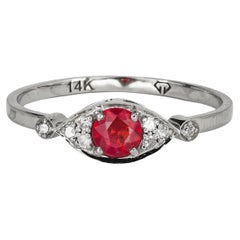 14k Gold Ring with Ruby and Diamonds, "Evel Eye" Gold Ring