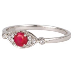 14k Gold Ring with Ruby and Diamonds. "Evel Eye" Gold Ring