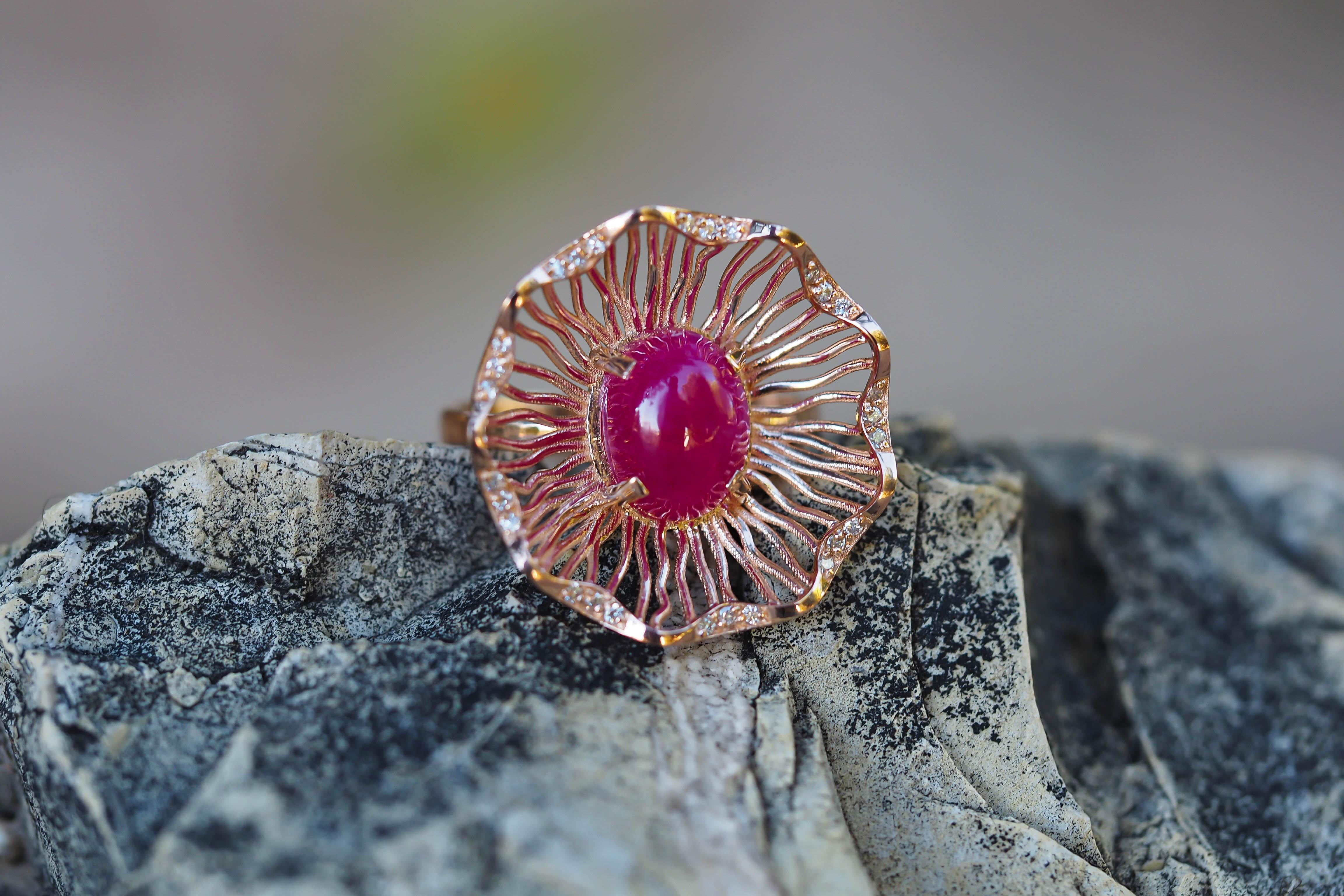 Im Angebot: Ring aus 14 Karat Gold mit Rubin und Diamanten () 11