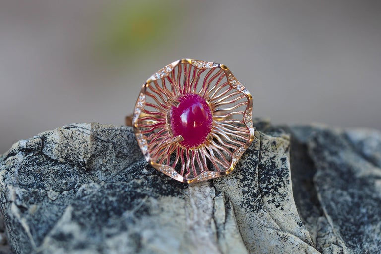 For Sale:  14 karat gold ring with genuine ruby and diamonds 11