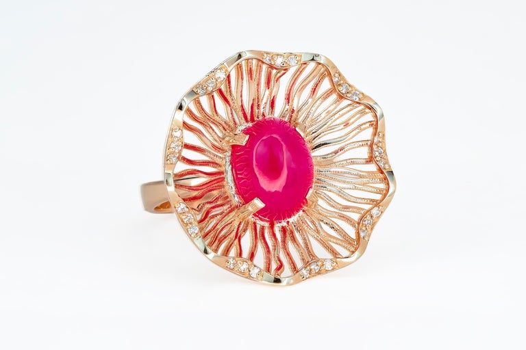 For Sale:  14 karat gold ring with genuine ruby and diamonds 2