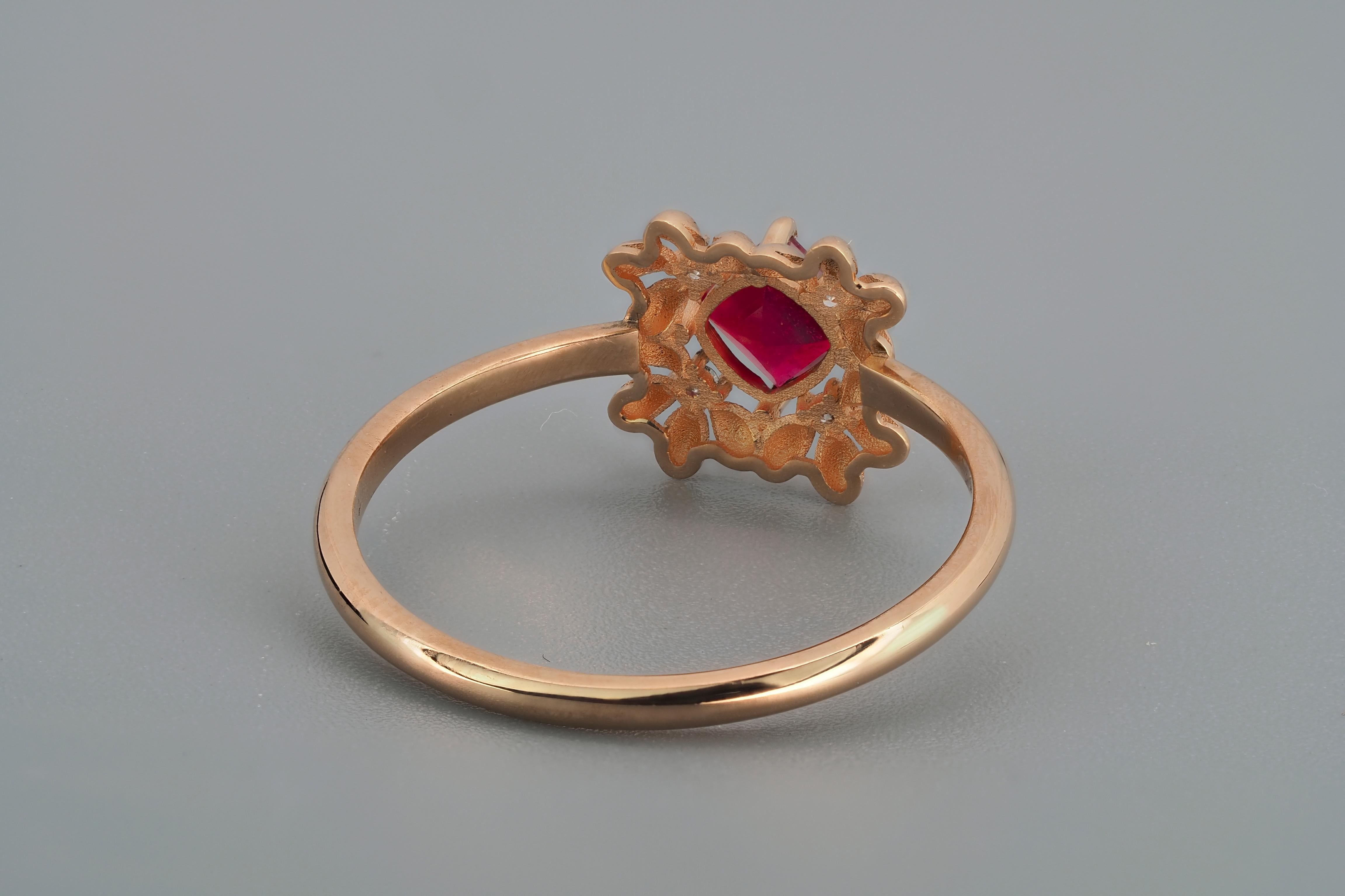 For Sale:  14 karat Gold Ring with Ruby and Diamonds 5