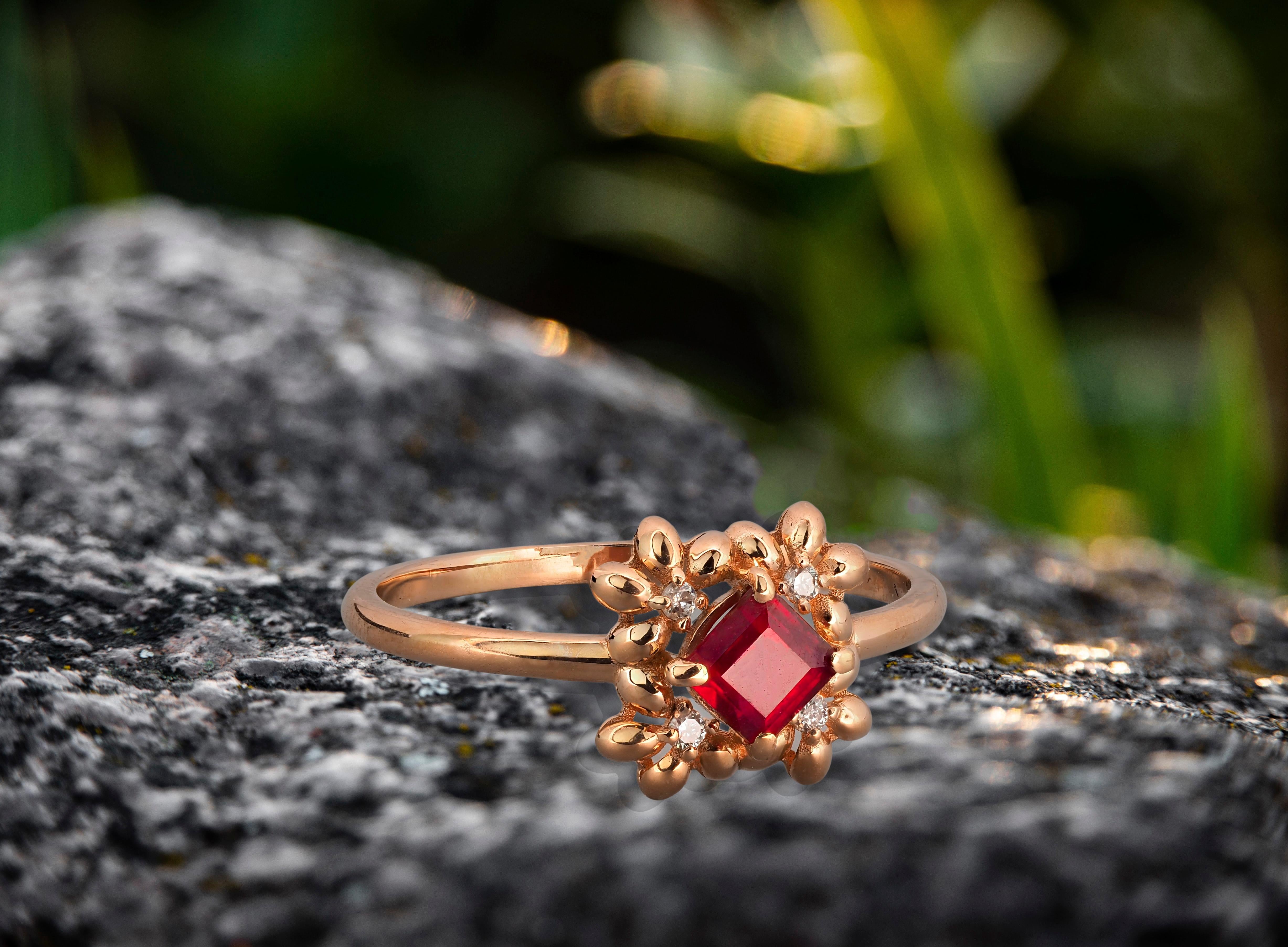 For Sale:  14 karat Gold Ring with Ruby and Diamonds 8