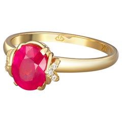 Ring aus 14 Karat Gold mit Rubin und Diamanten. Ovaler Rubinring! Ring aus 14 Karat Gold mit Rubin und Diamanten. Ovaler Rubinring!
