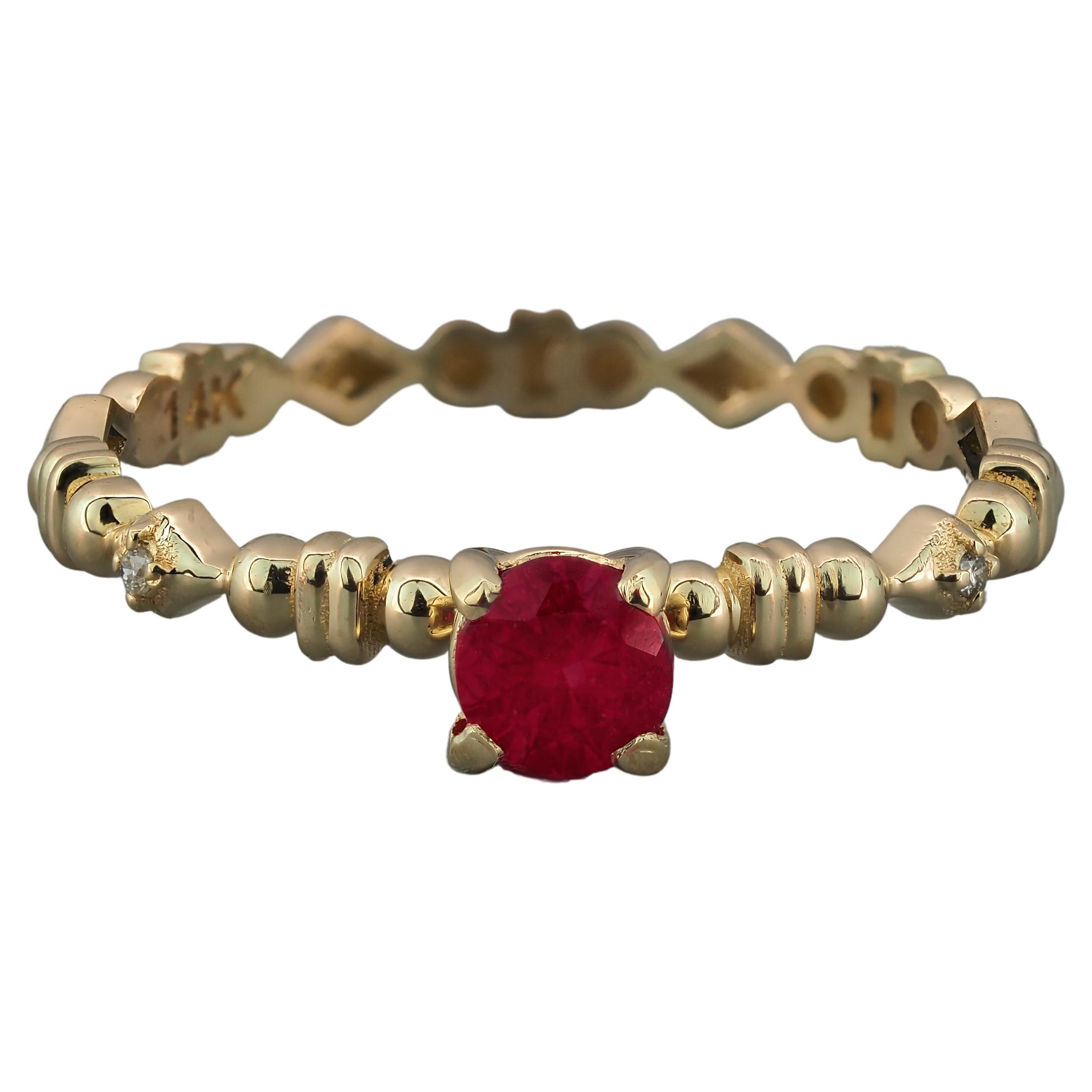 14k Gold Ring with Ruby and Diamonds